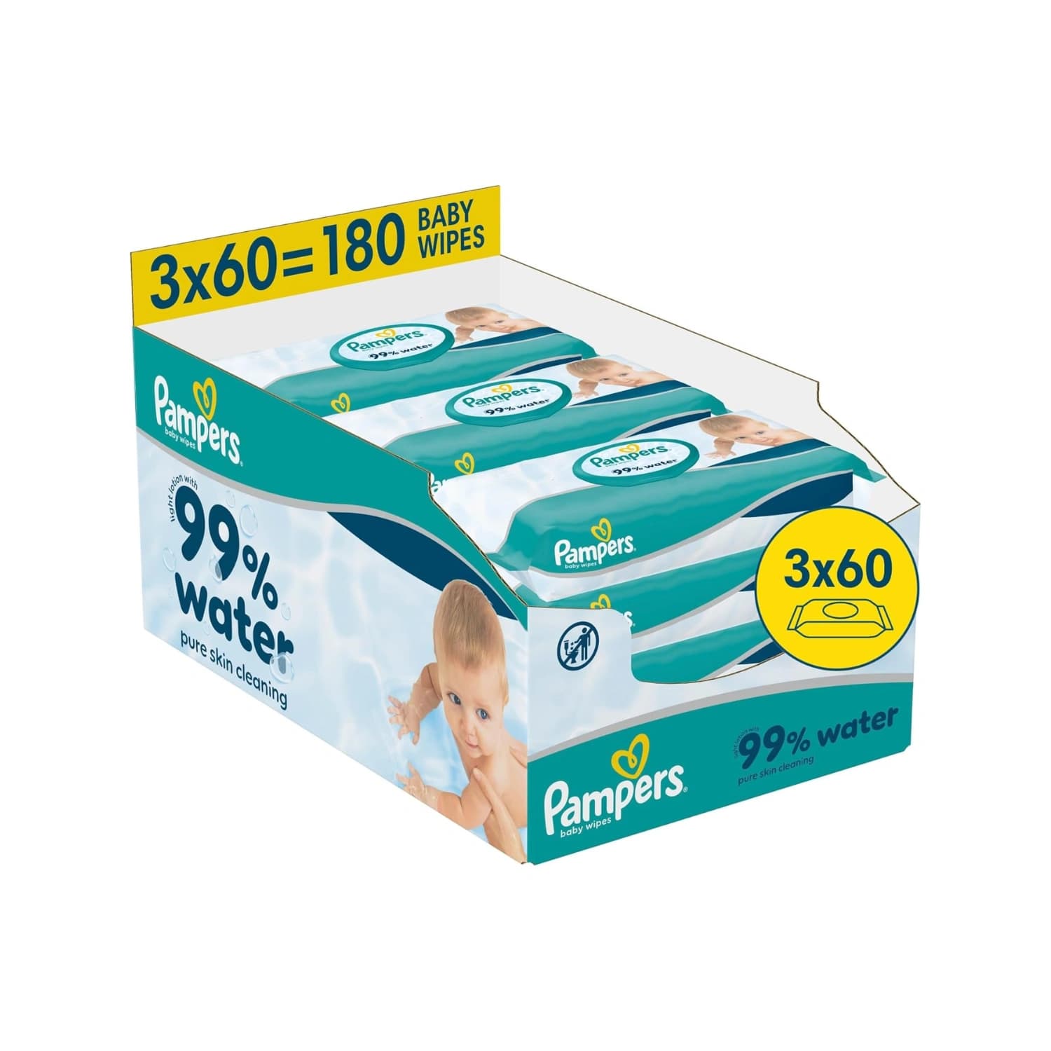Pampers Aqua Baby Wipes 99% Water (3x60ct) 180 wipes