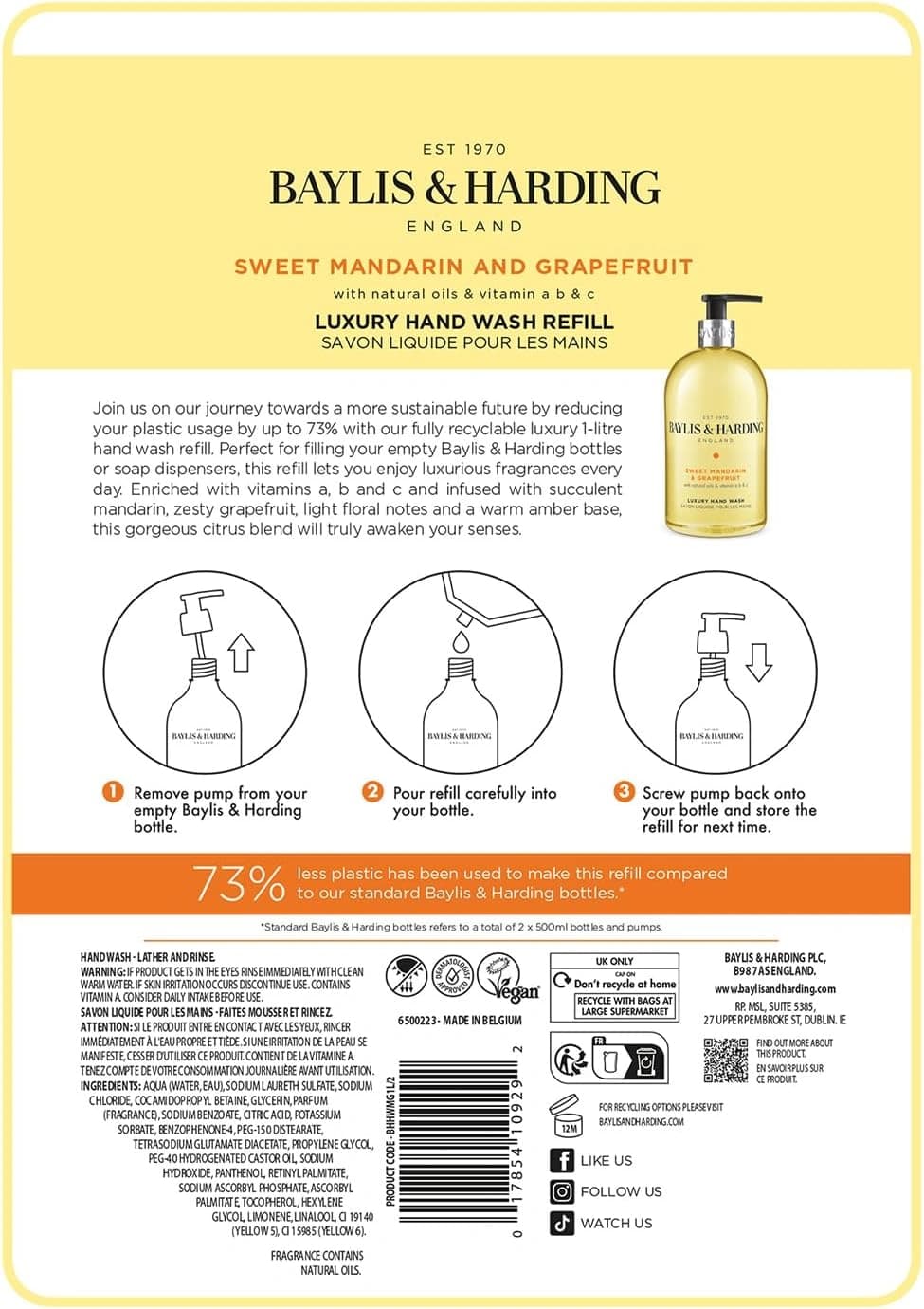 Baylis & Harding Signature Collection Sweet Mandarin & Grapefruit Luxury Hand Wash 500ml