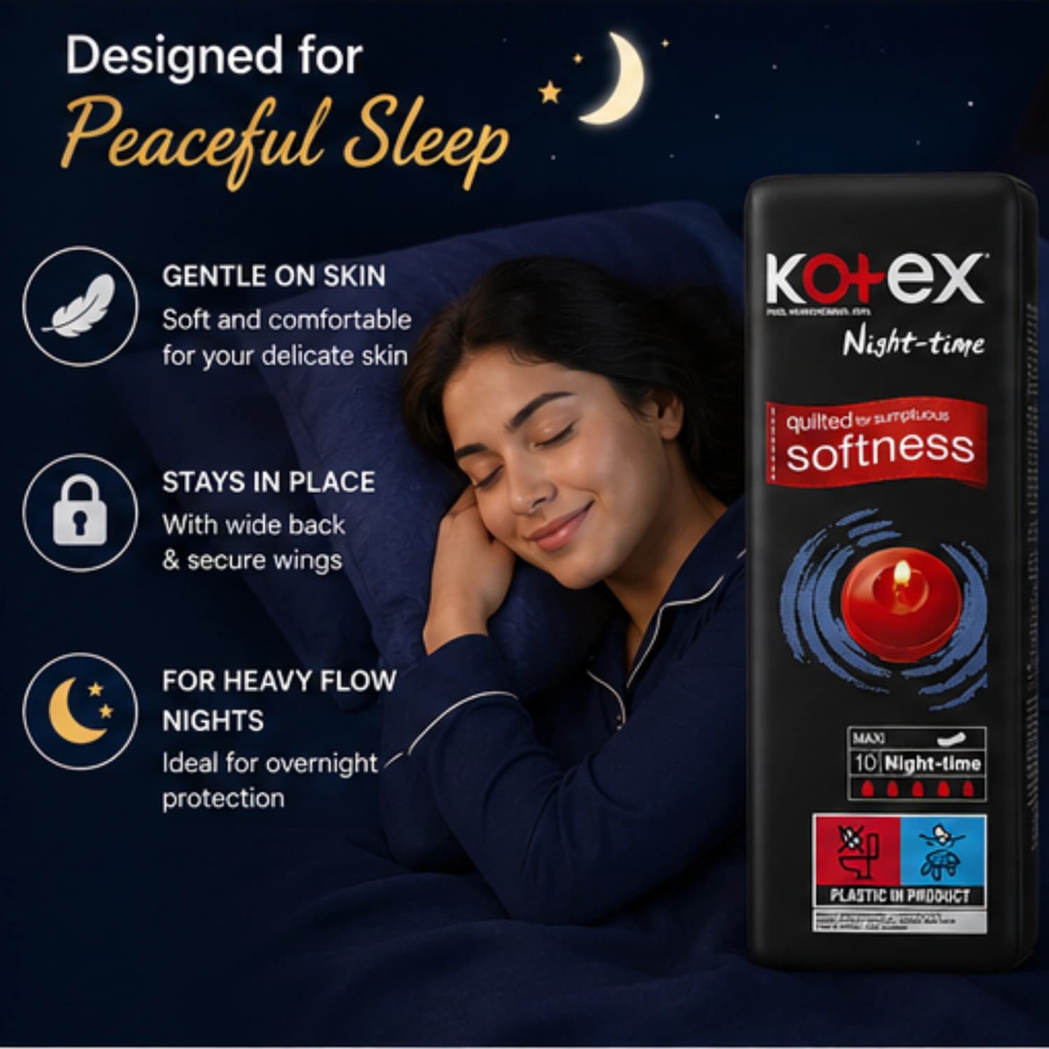 Kotex PMP Maxi Night Time Sanitary Napkins 10s