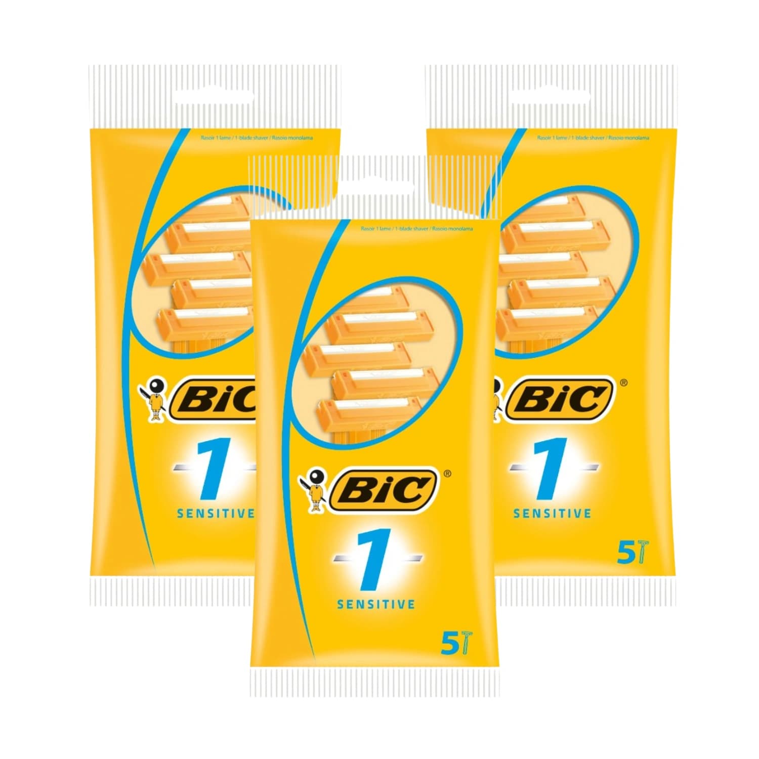 BiC 1 Sensitive Mens Single Blade Disposable Shaver 3 Packs of 5