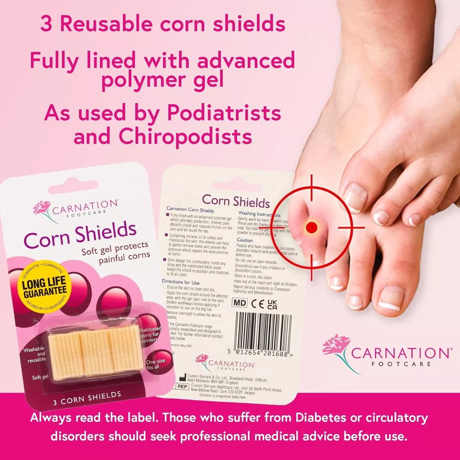 Carnation Corn Shields Soft Gel Protects Painful Corns 3 &amp; 2 Shields