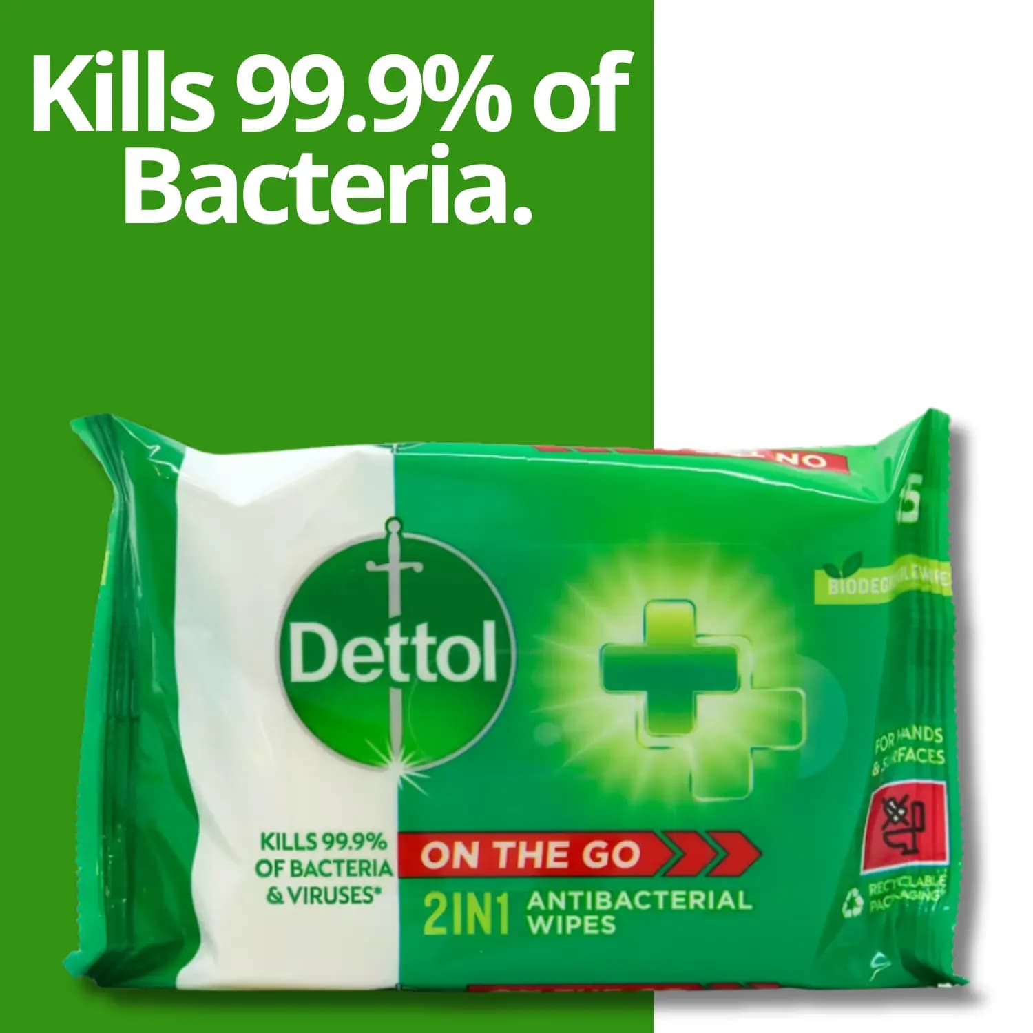 Dettol 2 in 1 Anti-Bacterial For Hands &amp; Surfaces 15 Wipes