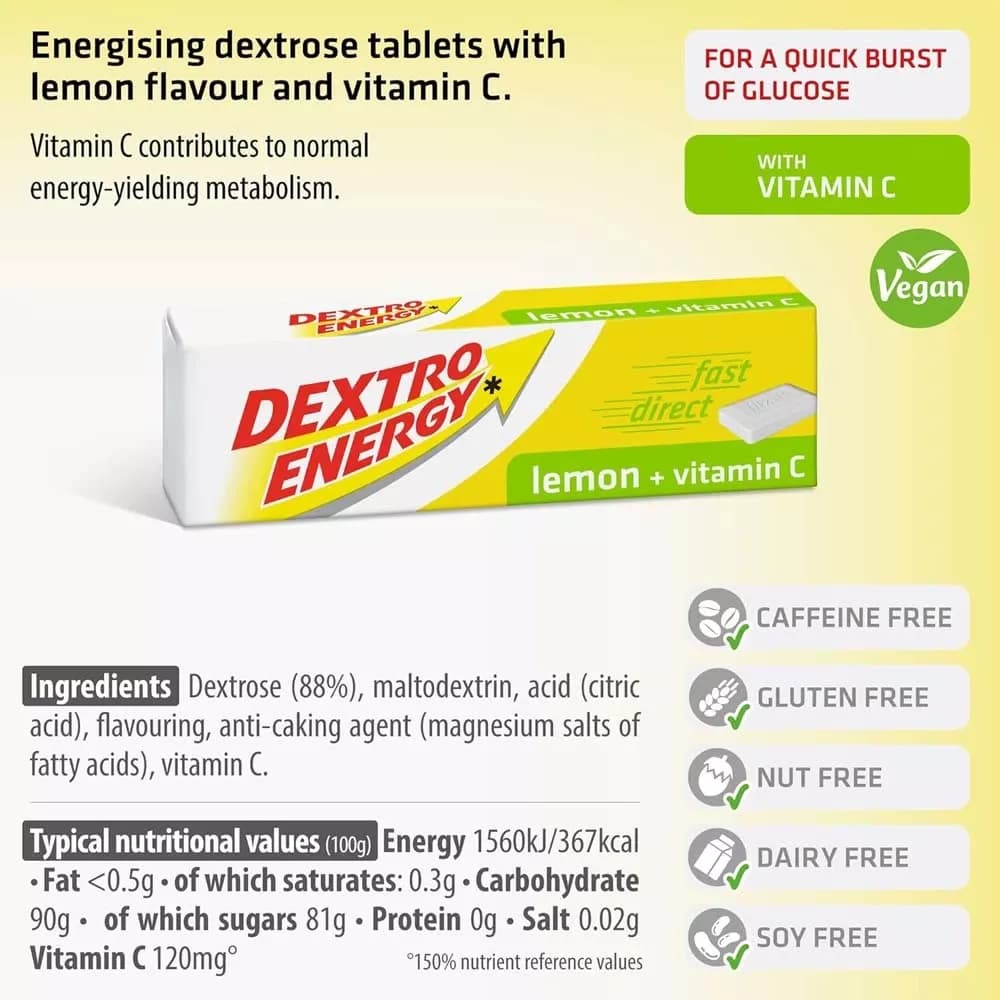 Dextro Energy Lemon Plus Vitamin C 14 Tablets, 47g  Pack of 12