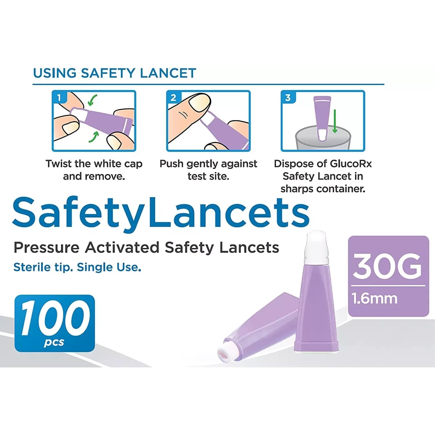 GlucoRx Safety Lancets X 100