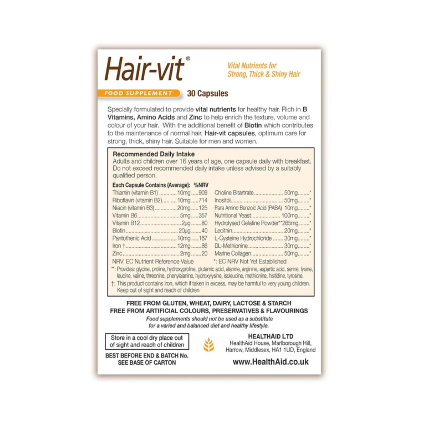 HealthAid Hair-Vit 30 Capsules