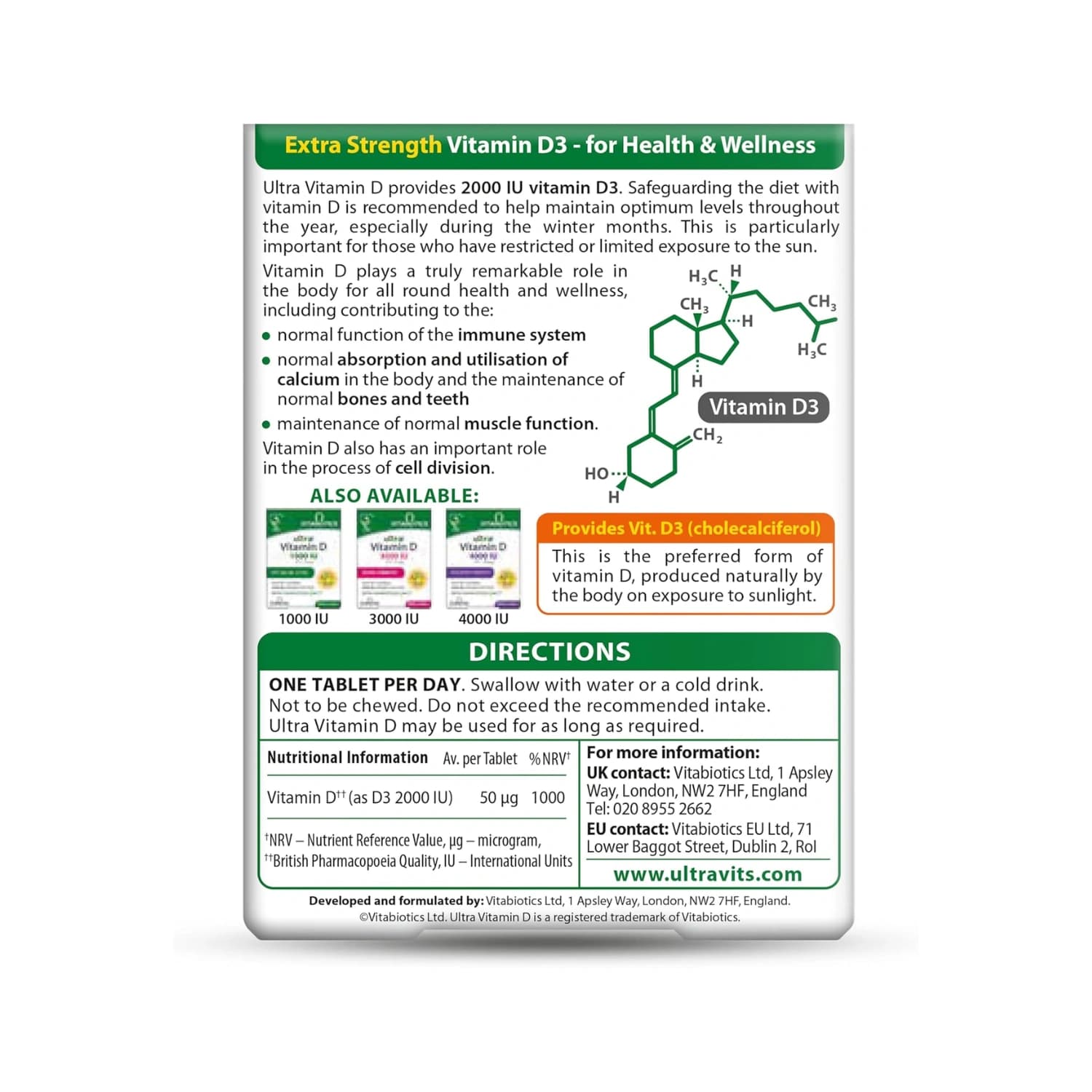 Vitabiotics Ultra Vitamin D, 2000IU 96 Tablets