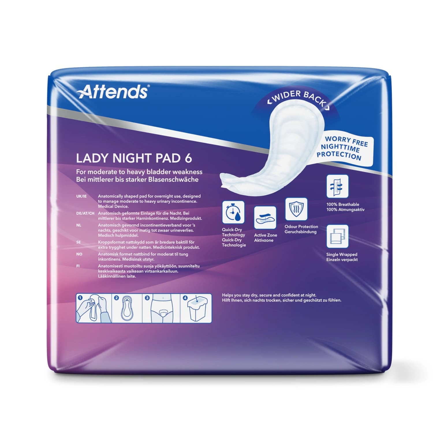 Attends Lady Night Pad 6 Pack of 30