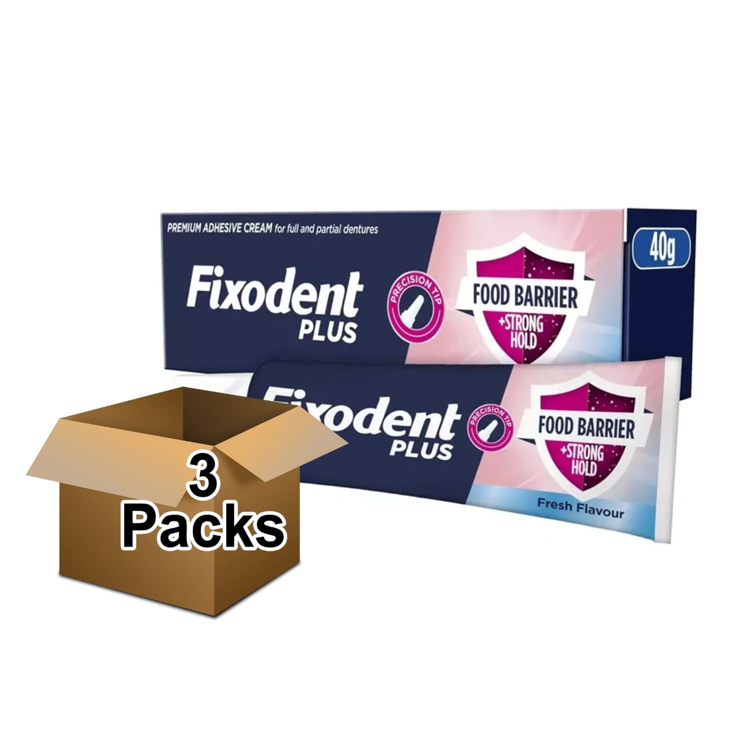 Fixodent Plus Premium Adhesive Cream 40g - 3 Pack