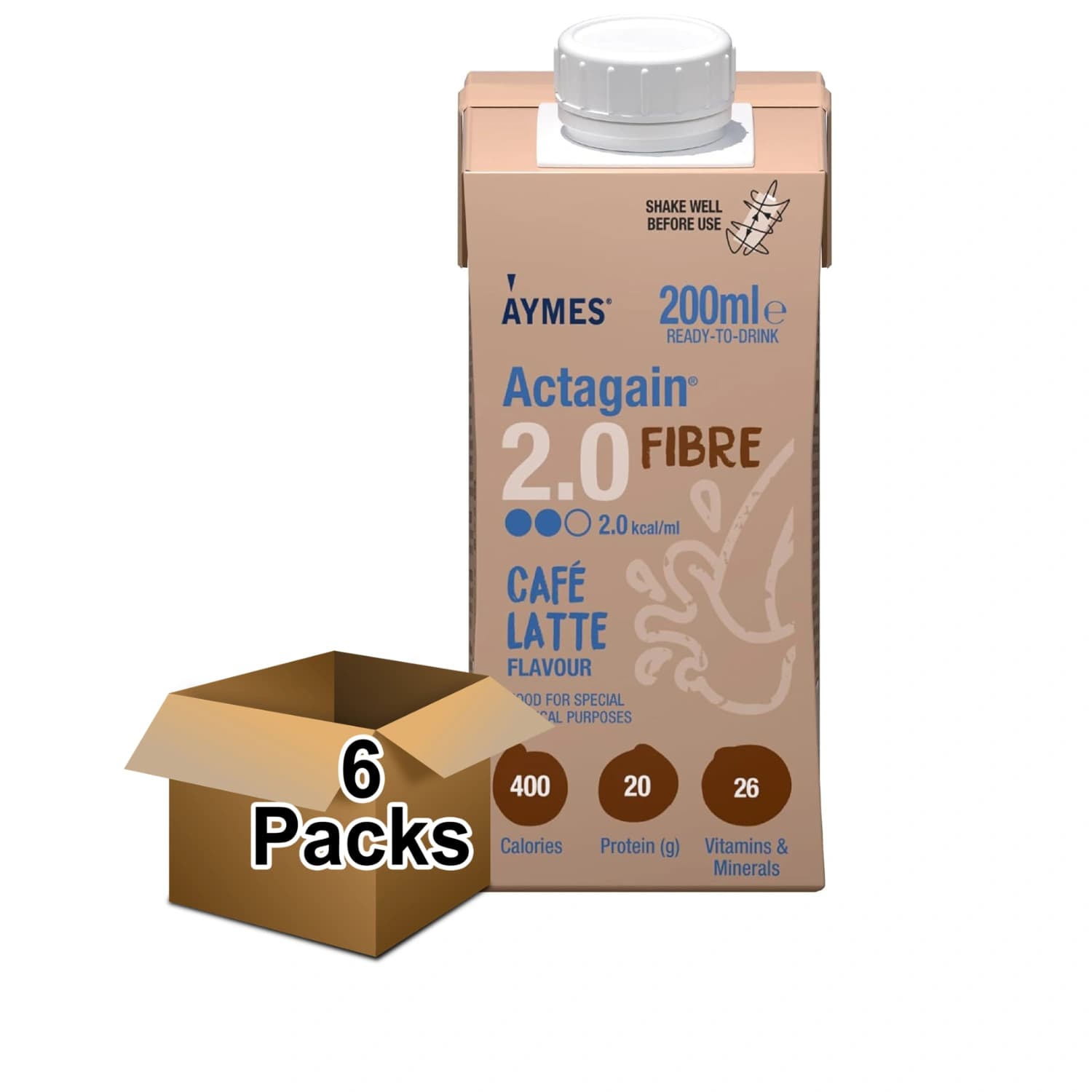 Aymes Actagain 2.0 Fibre Cafe Latte 200ml - Pack of 6
