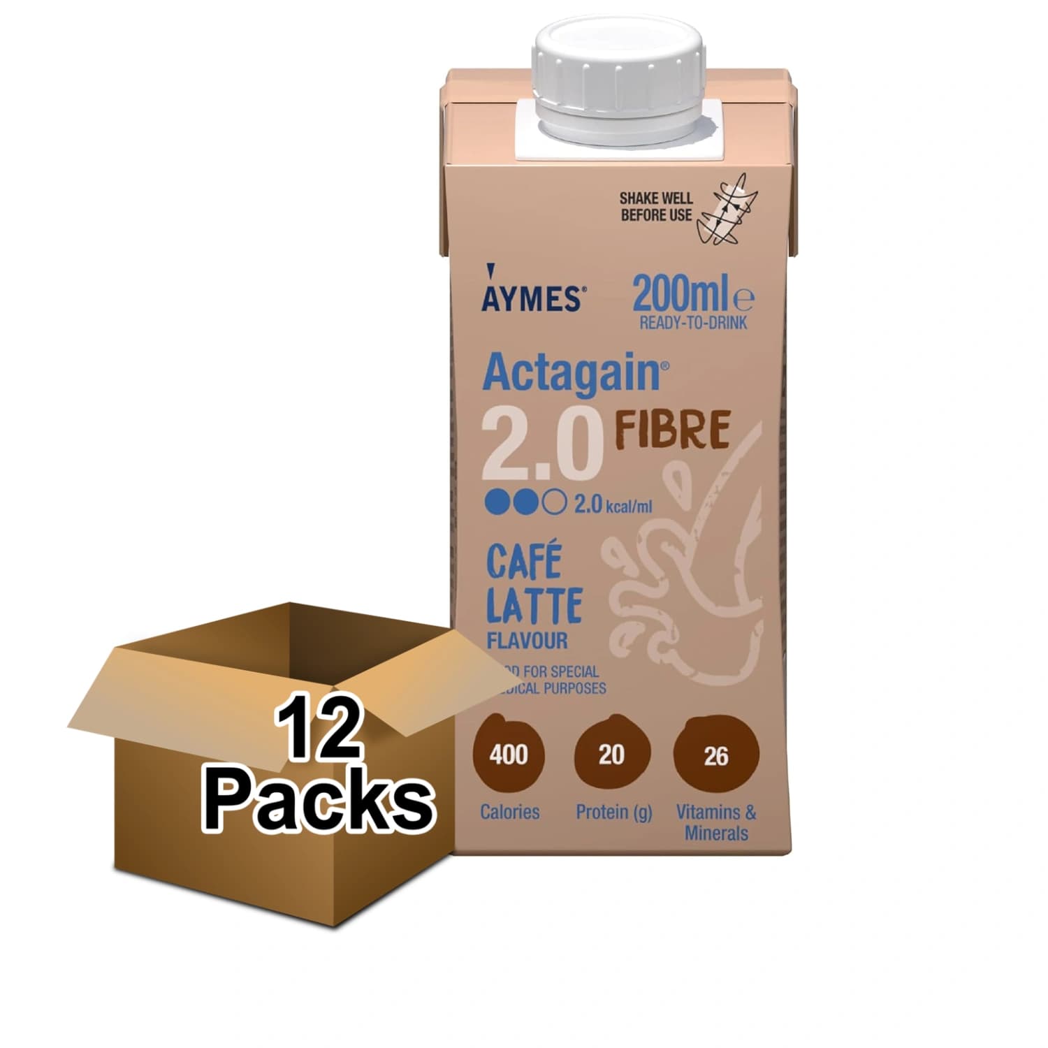 Aymes Actagain 2.0 Fibre Cafe Latte 200ml - Pack of 12