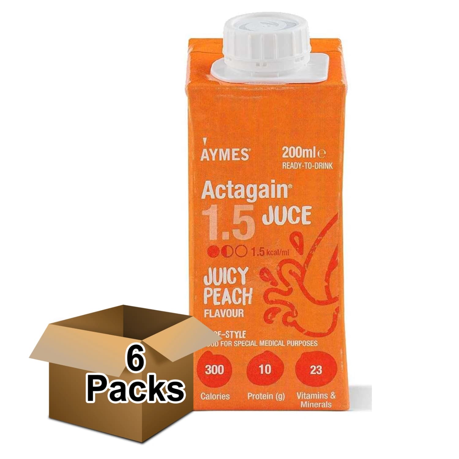 Aymes Actagain 1.5 Juce Juicy Peach 200ml - Pack- 6