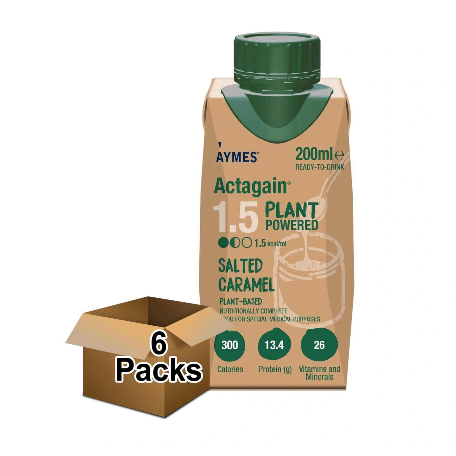 Aymes Actagain 1.5 Plant Salted Caramel 200ml - Pack of 6