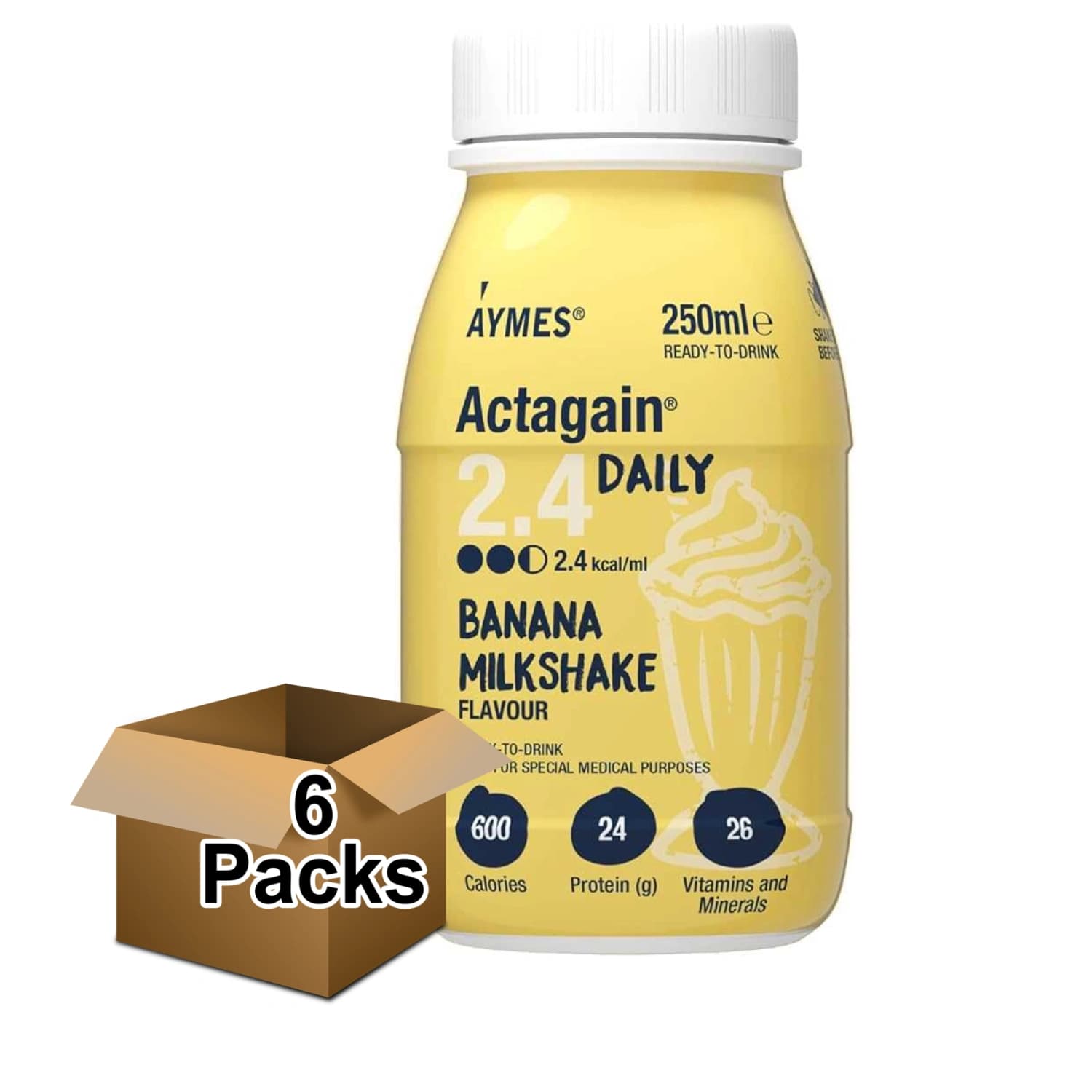 Aymes Actagain 2.4 Daily Banana Milkshake 250ml - Pack- 6