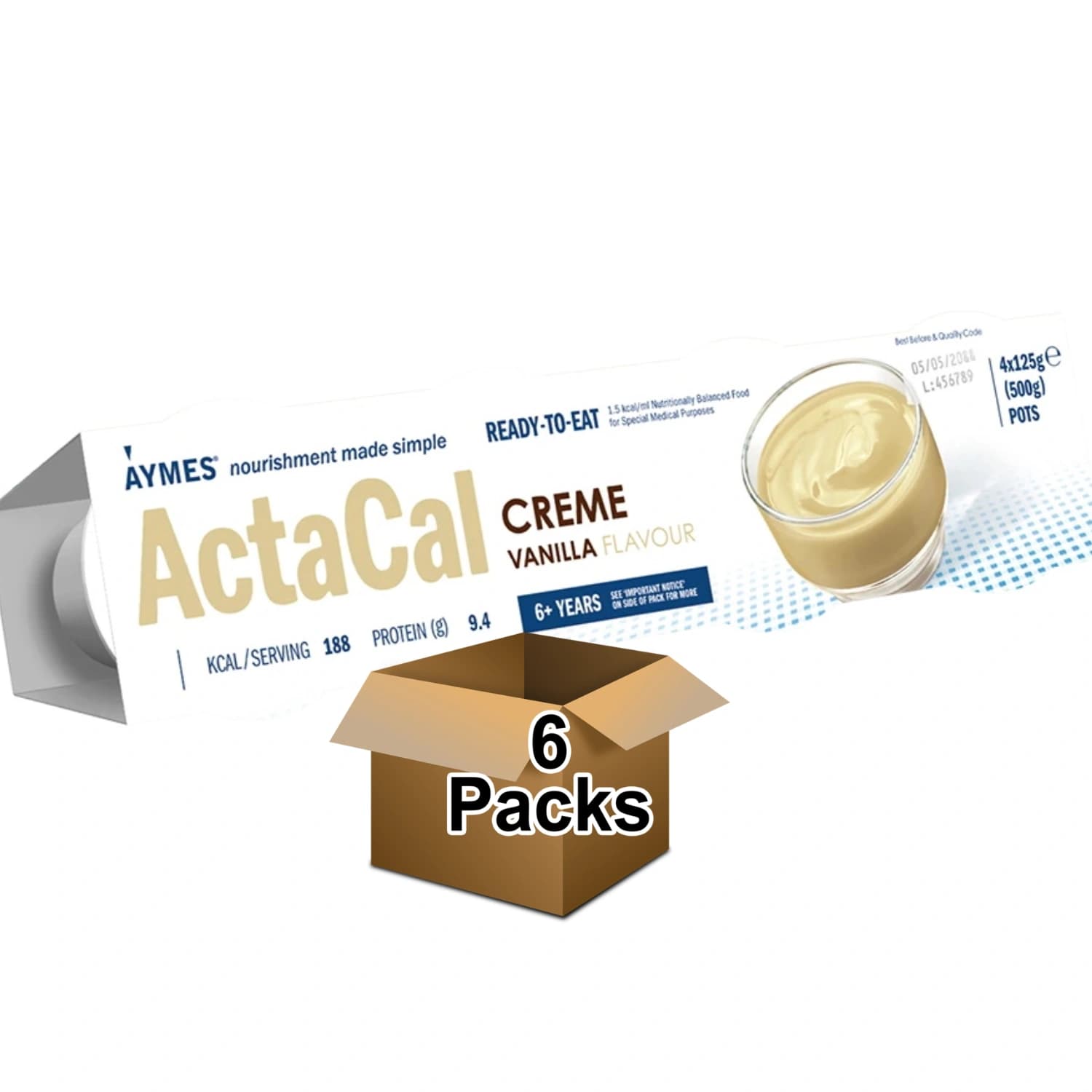 Aymes Actacal Creme Vanilla 4x125g Pack of 6