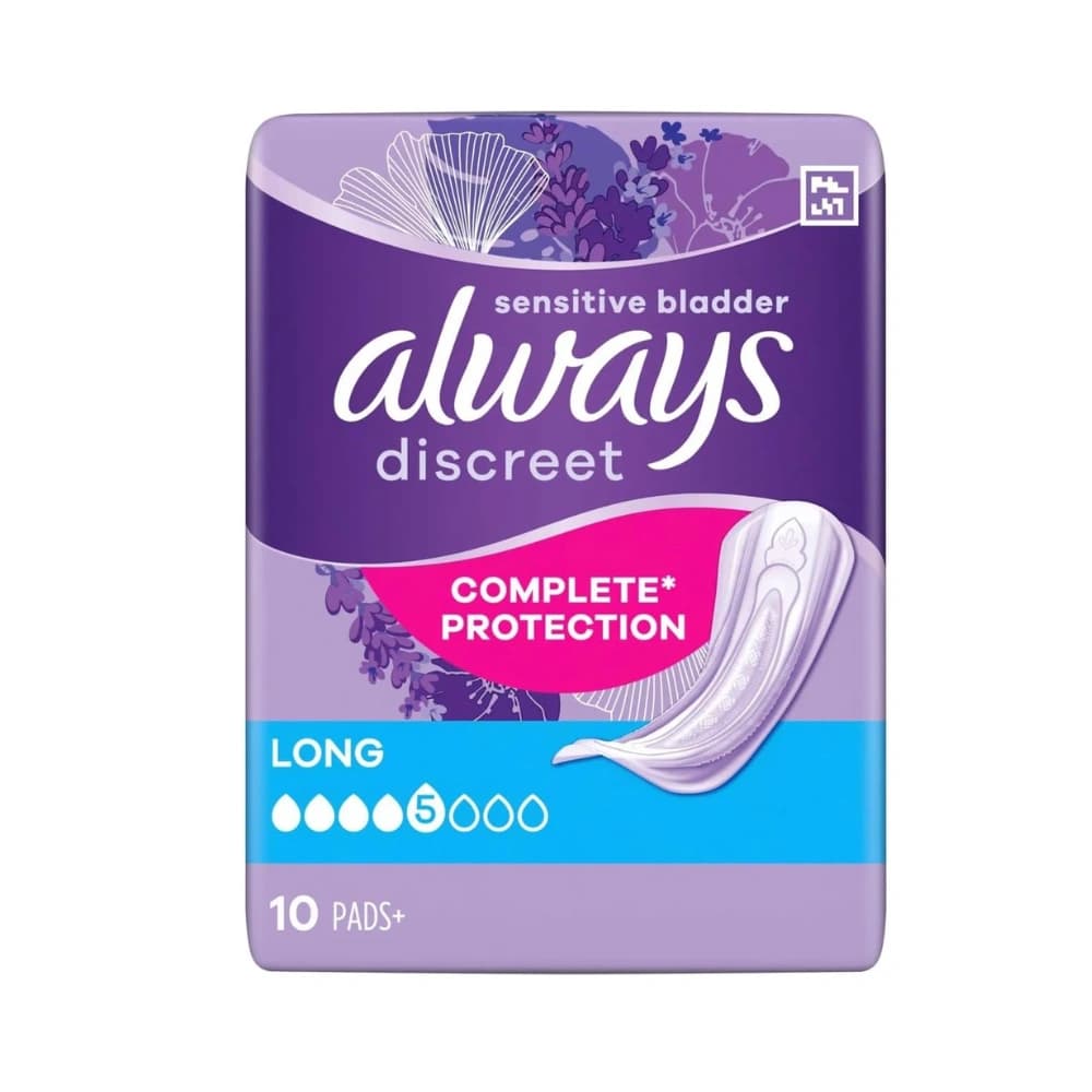 Always Discreet Long Incontinence Pads Sensitive Bladder 10 count - Pack of 4
