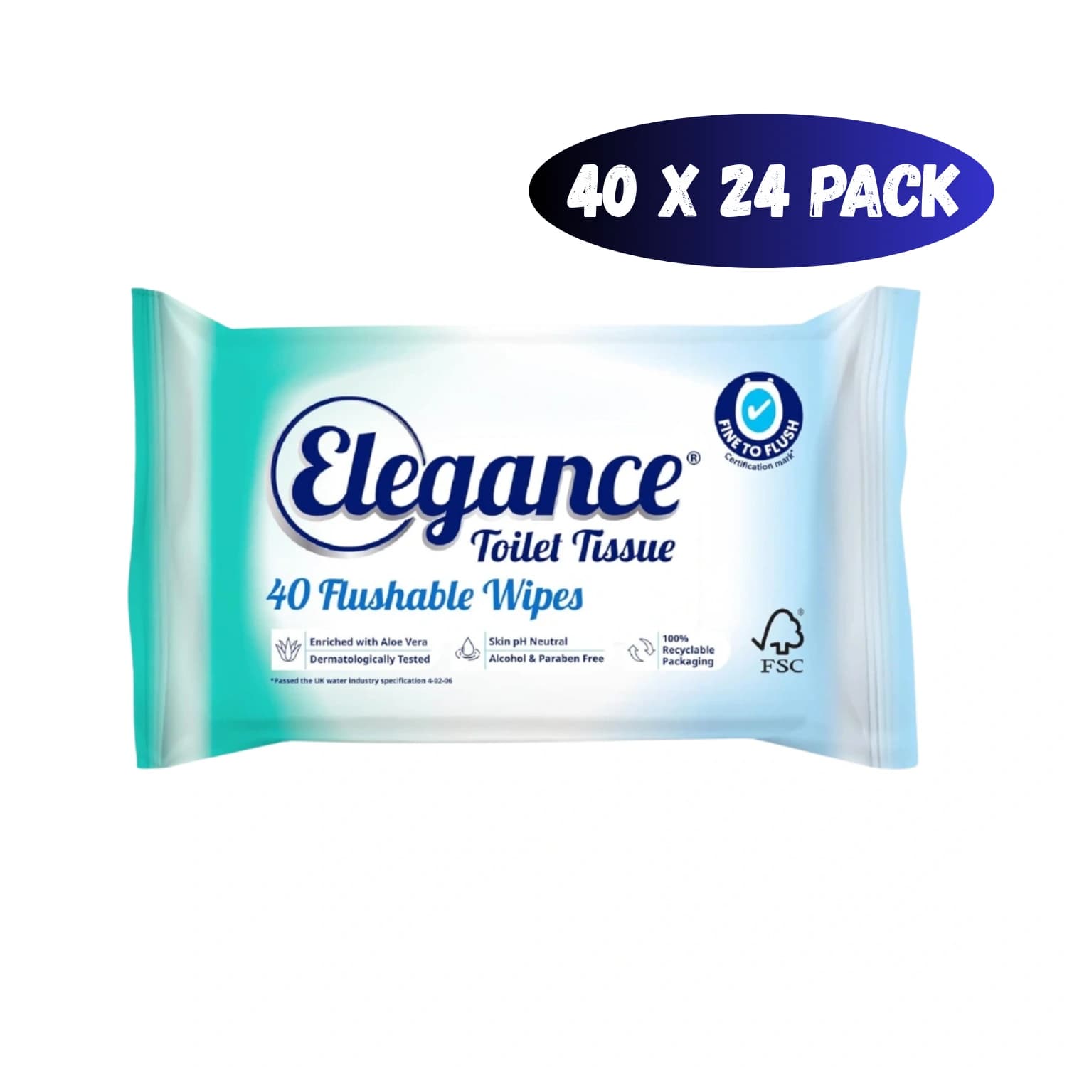 Elegance Toilet Tissue Flushable Wet Wipes 40 Count - Pack of 24