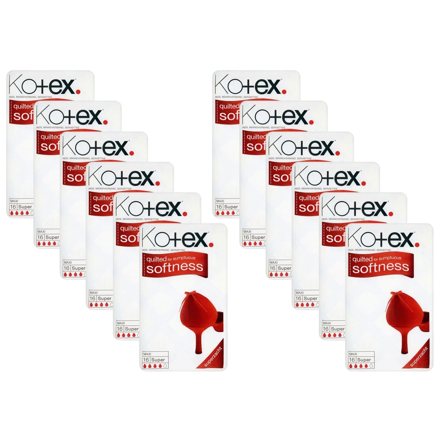 Kotex Maxi Super Pads 16 Count Pack 12