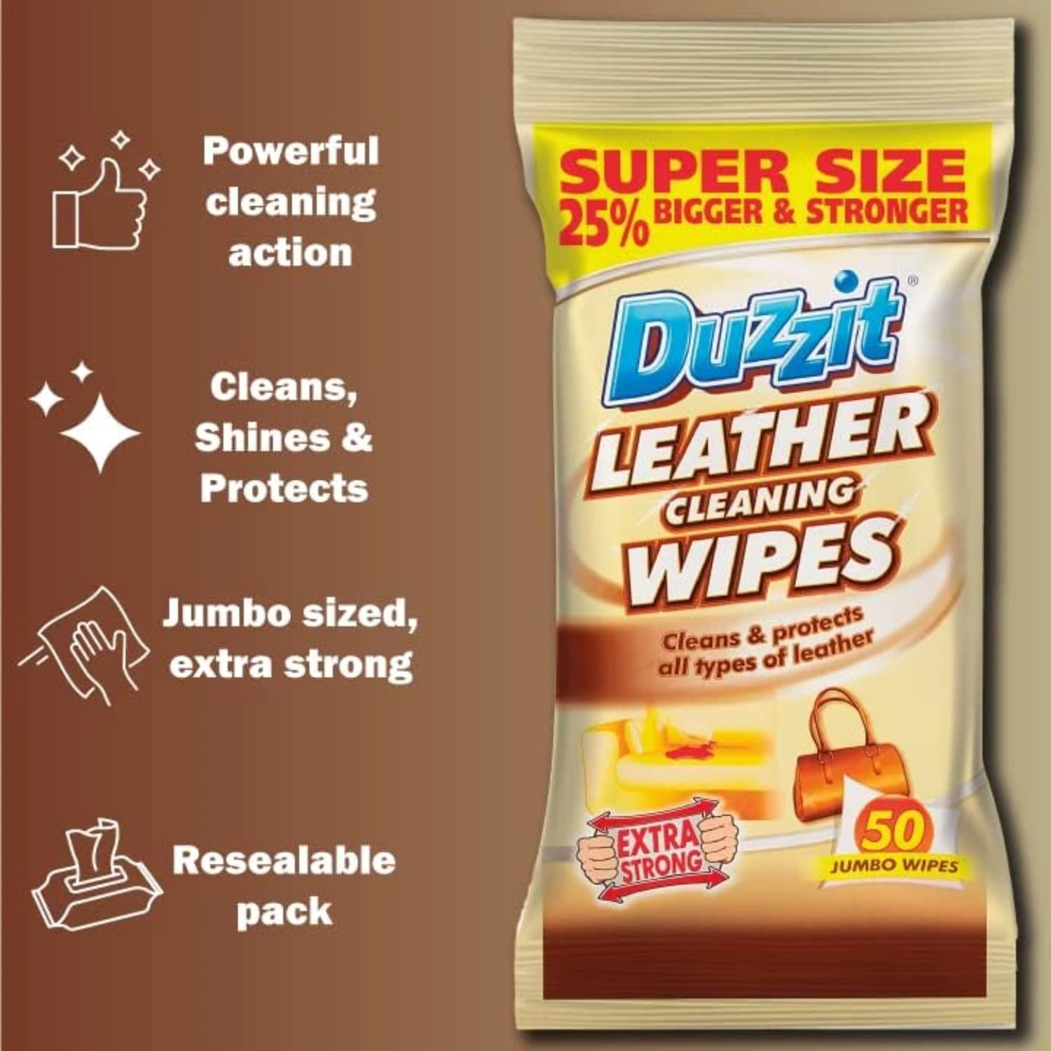 Duzzit Leather Cleaning Wipes 50 Count - Pack of 3