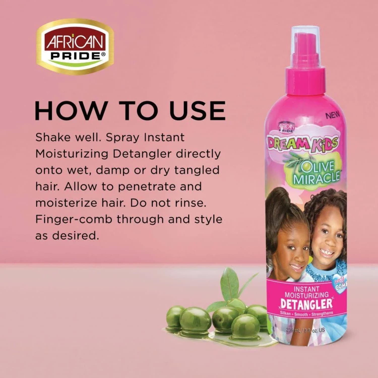 African Pride Dream Kids Olive Miracle Instant Moisturizing Detangler 236ml