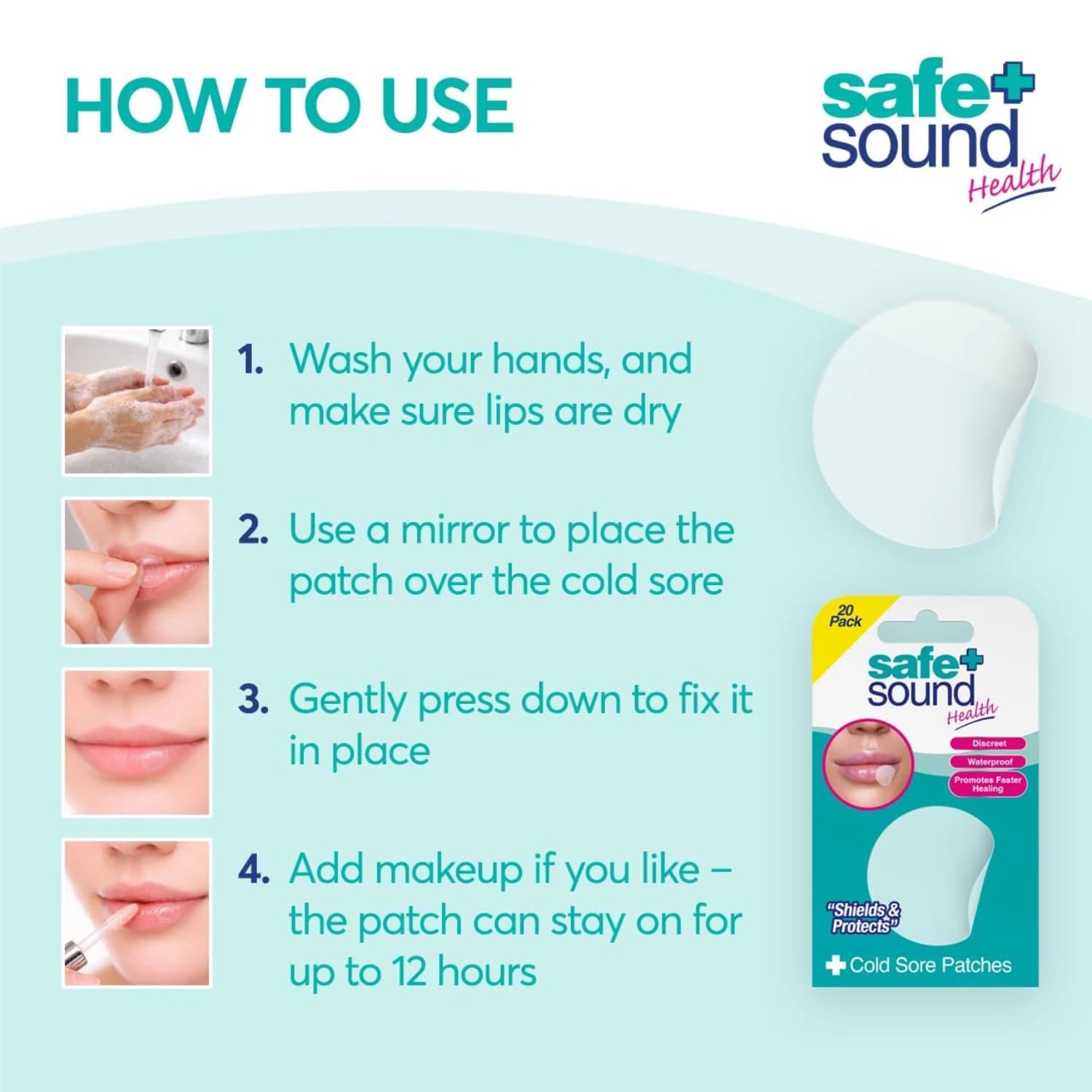 Safe and Sound Health Cold Sore Patches – 20 Pack