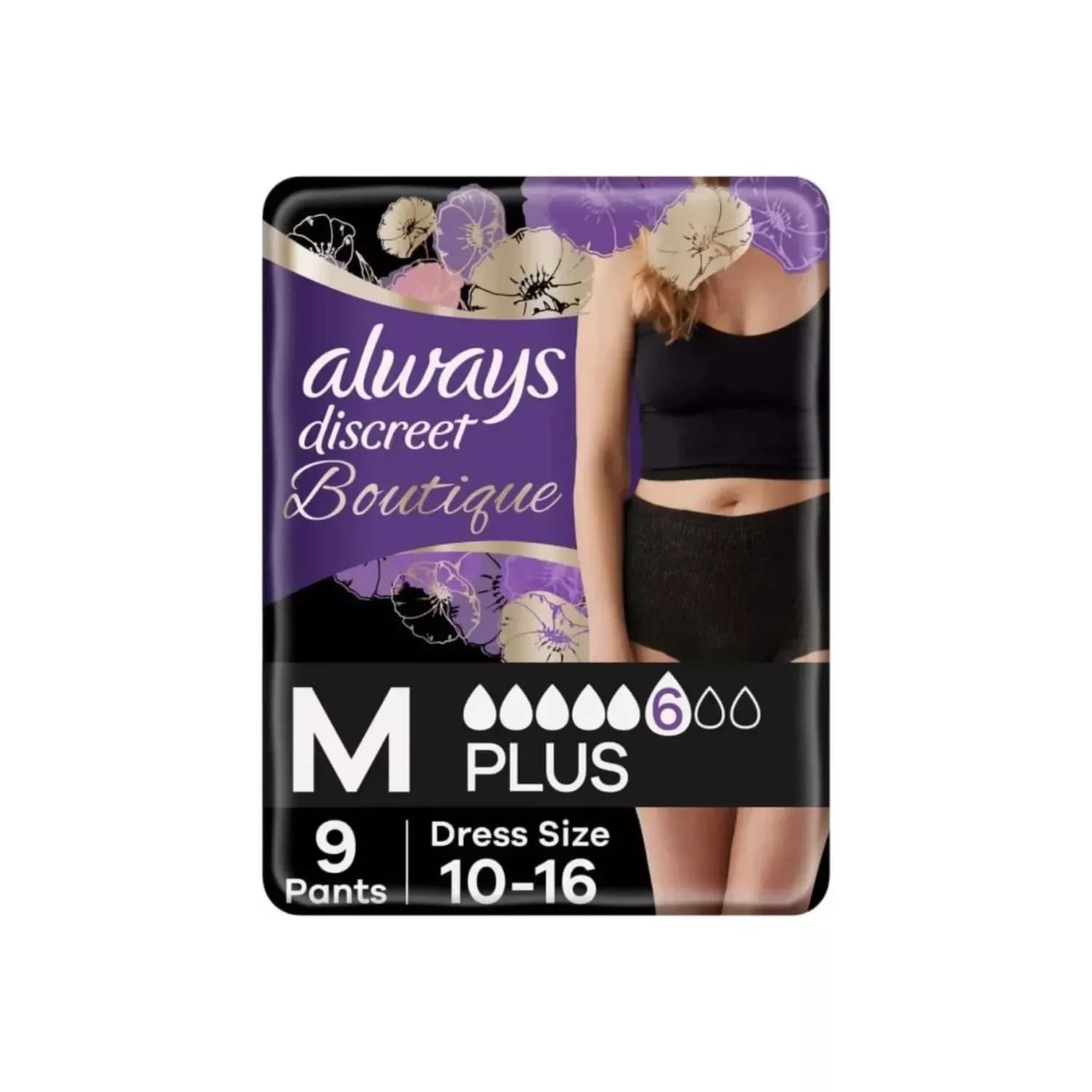 Always Discreet Boutique Pants Plus Black Medium 9 Pack