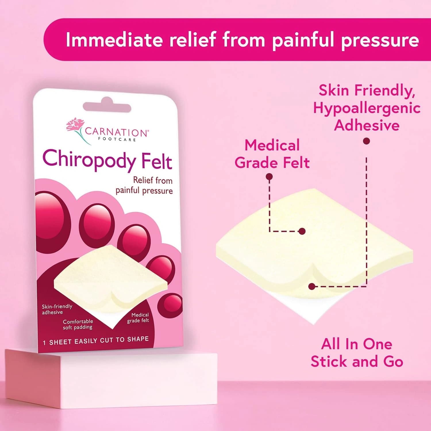 Carnation Chiropody Felt Sheet Easily Cut to Shape