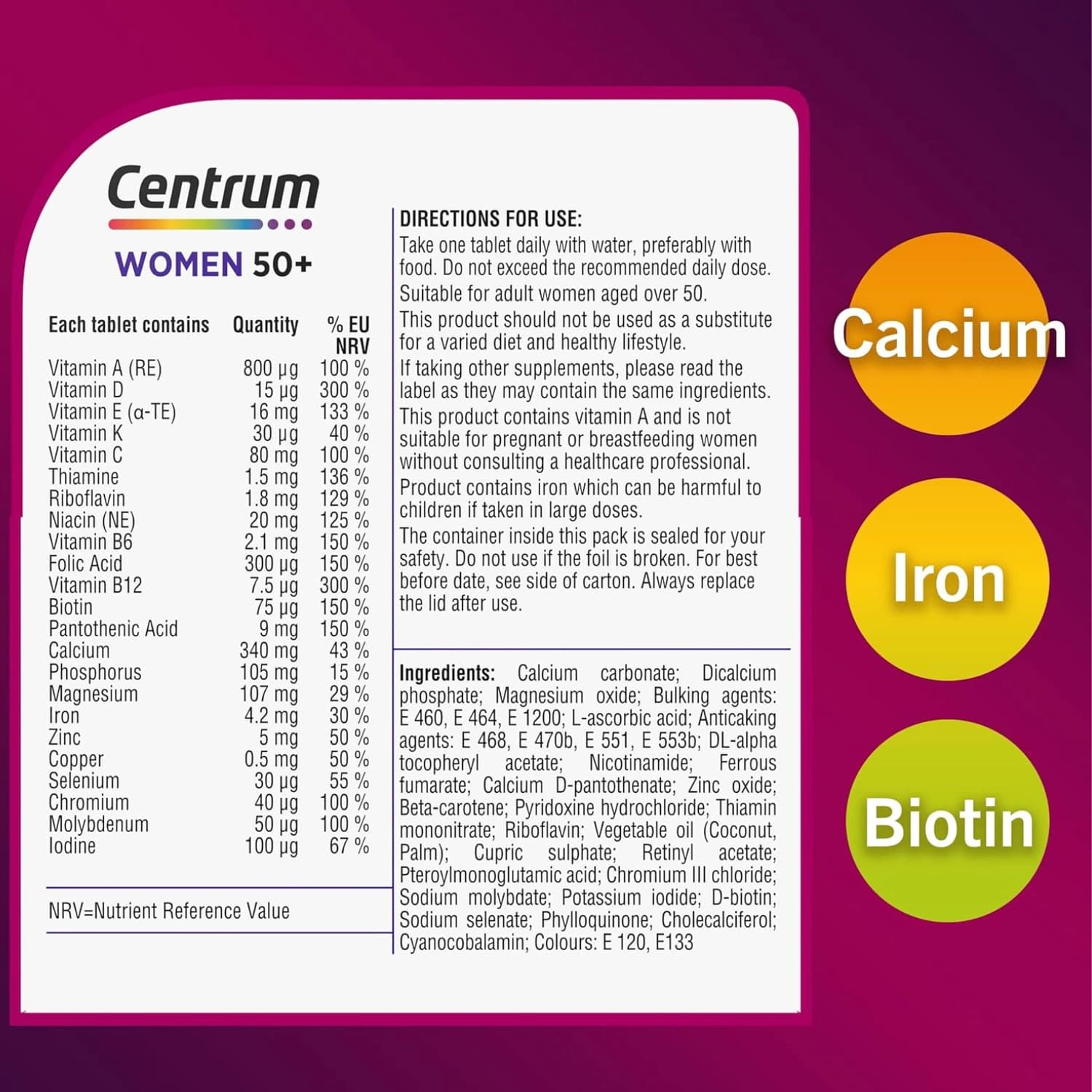 Centrum Women 50+ Multivitamin Tablets 30 Count