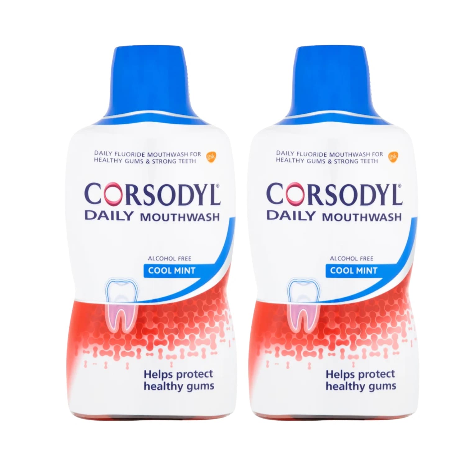 Corsodyl Daily Gum Care Mouthwash Cool Mint 500ml - Pack of 2