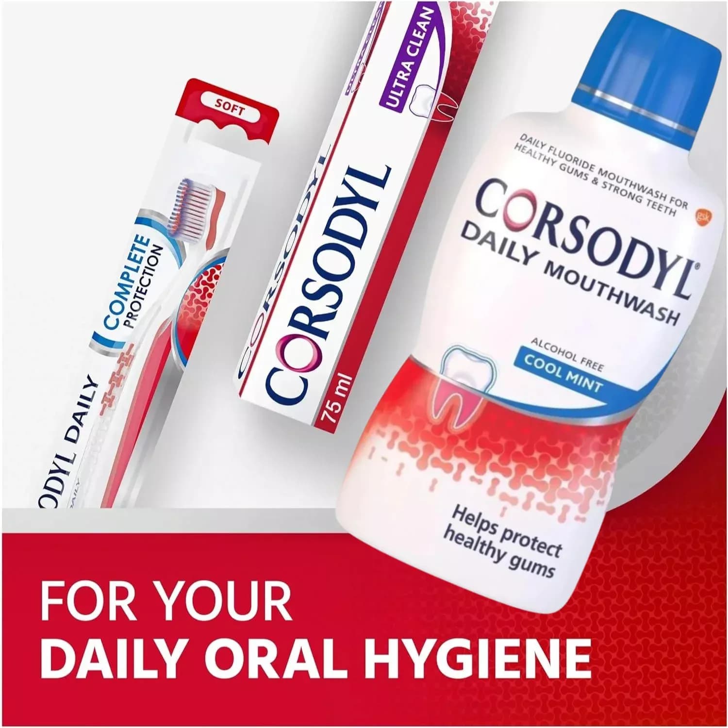 Corsodyl Daily Gum Care Mouthwash Cool Mint 500ml - Pack of 2