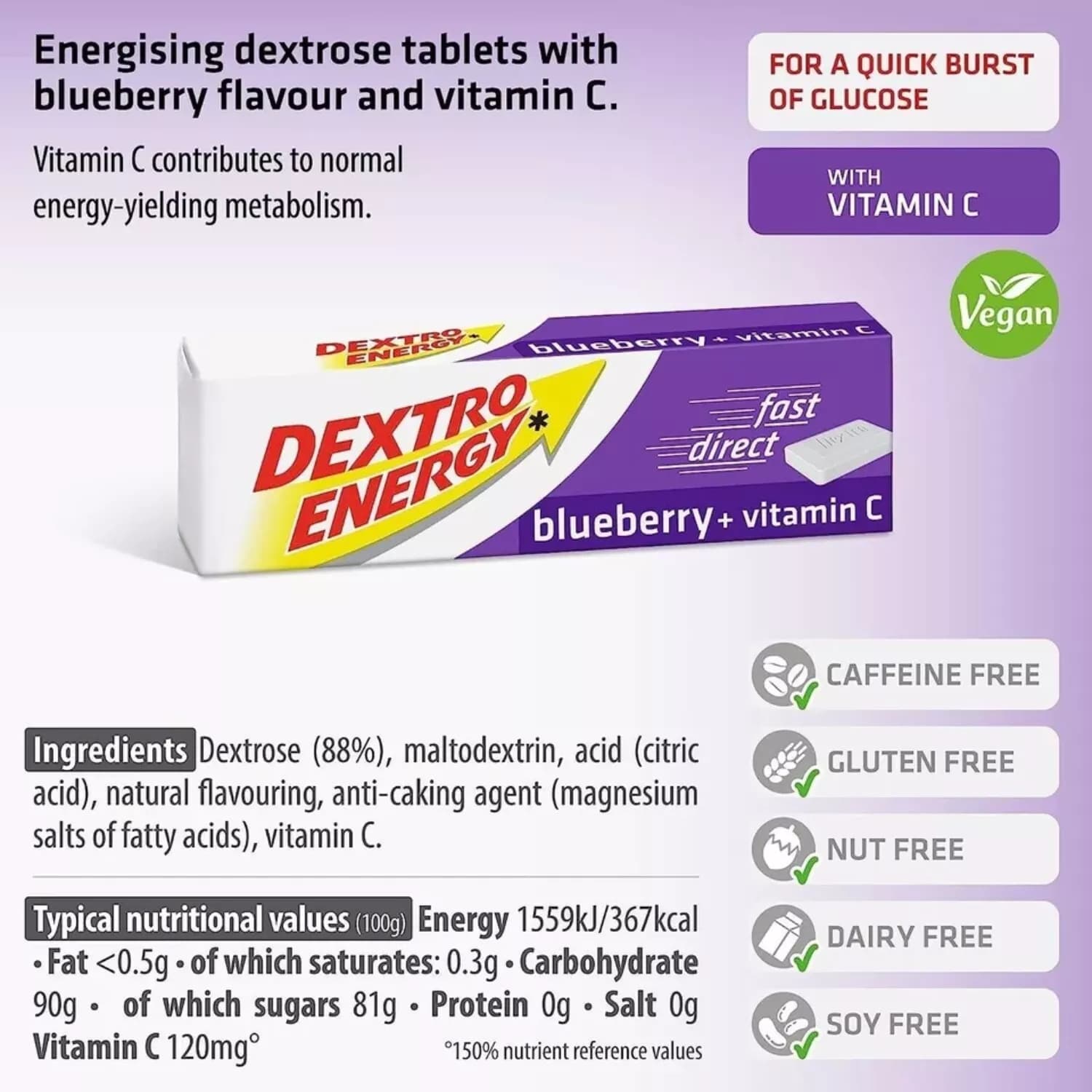 24x Dextro Energy Glucose Fast Acting Blueberry Tablets 47g