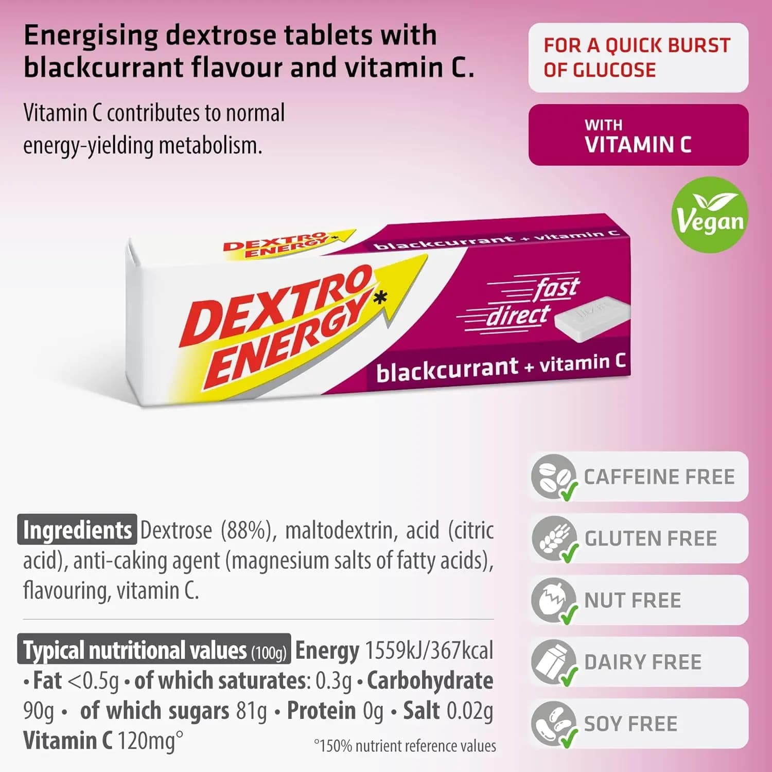 Dextro Energy Blackcurrant + Vitamin C Dextrose Tablets 24 x 47g