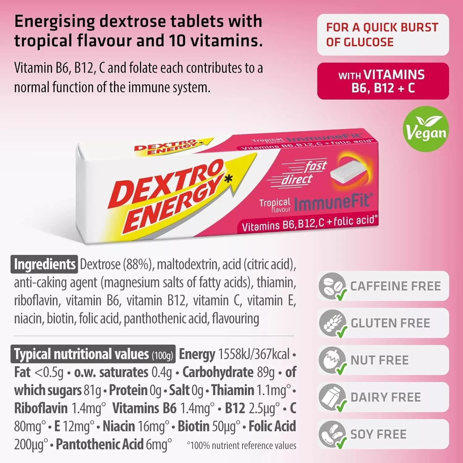 24x Dextro Energy Tablets ImmuneFit Tropical Flavour 47g