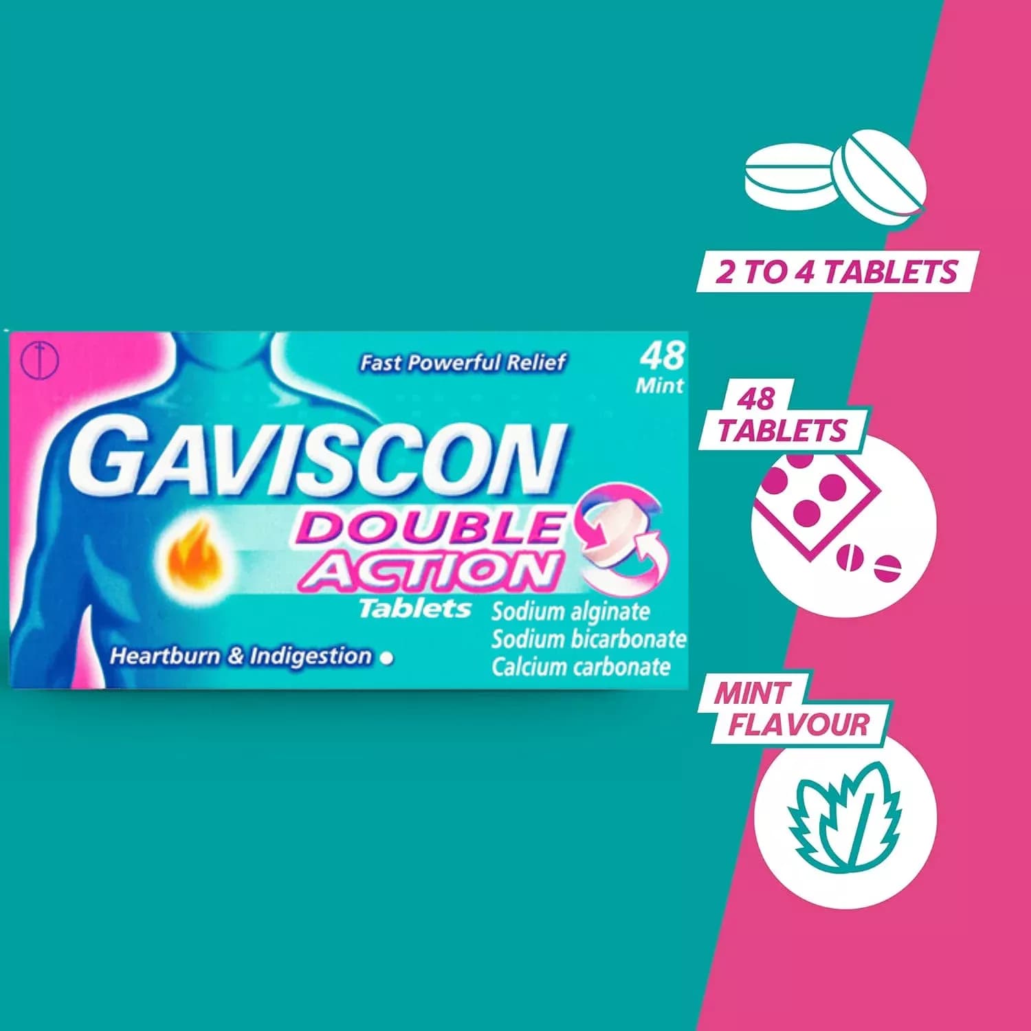 Gaviscon Double Action Mint Flavour 48 Tablets