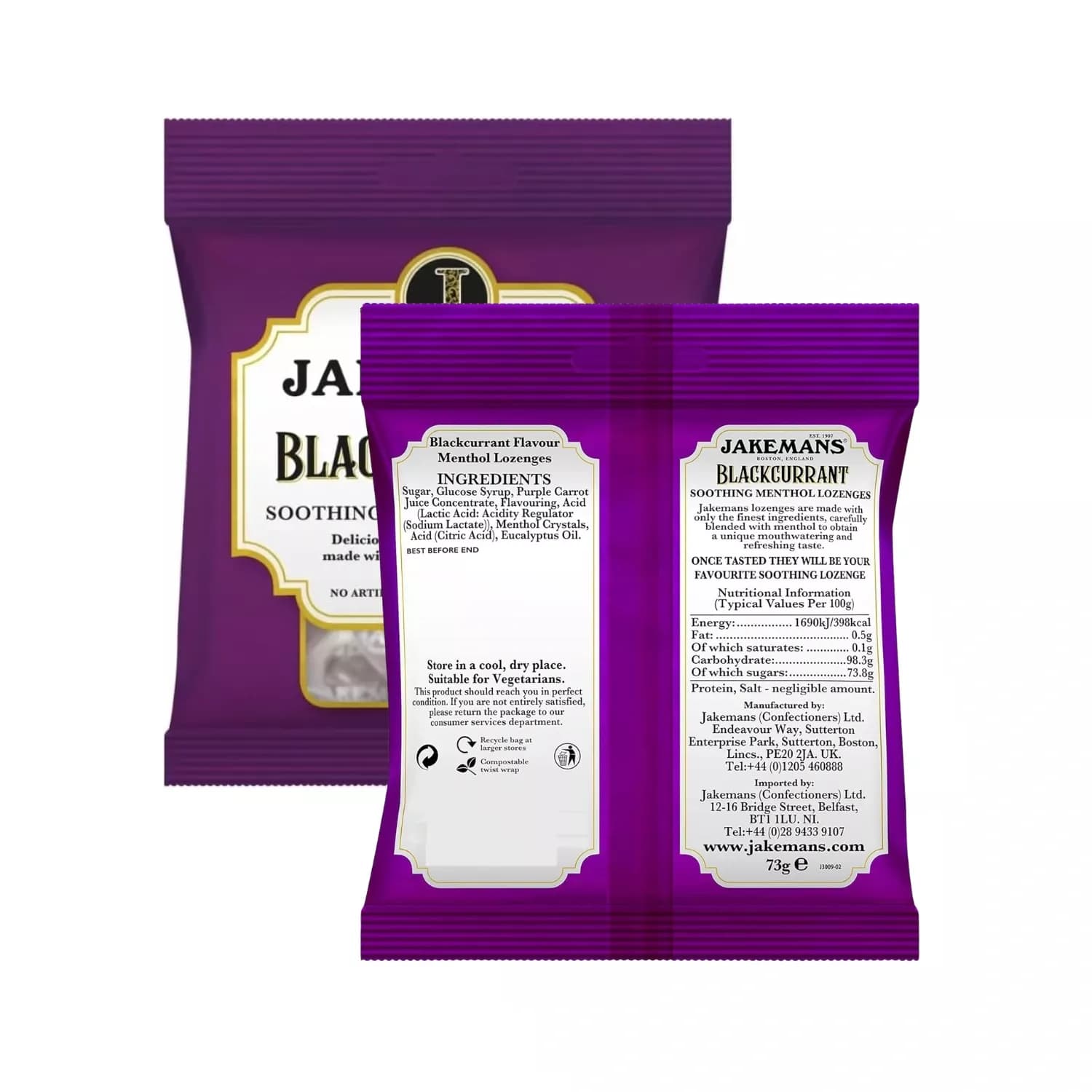 12x Jakemans Blackcurrant Throat & Soothing Menthol Sweets