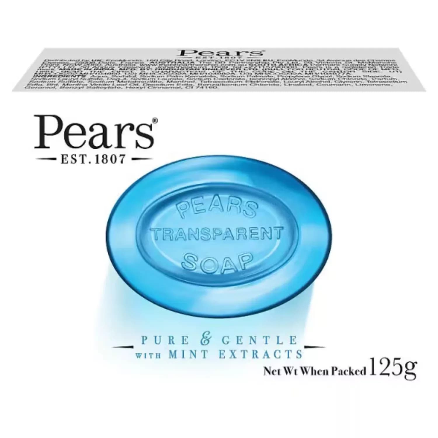 Pears Transparent Bar Soap Blue Mint 125g - Pack of 12