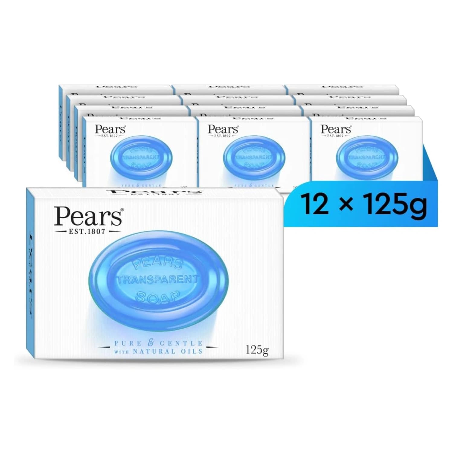Pears Transparent Bar Soap Blue Mint 125g - Pack of 12