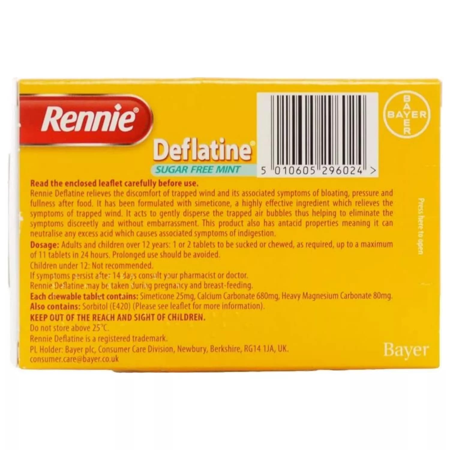 Rennie Deflatine Sugar Free Mint 18 Tablets