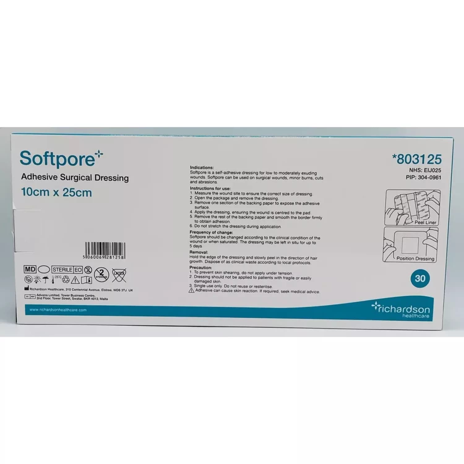 Softpore 10cm x 25cm Adhesive Wound Dressings Pack of 30