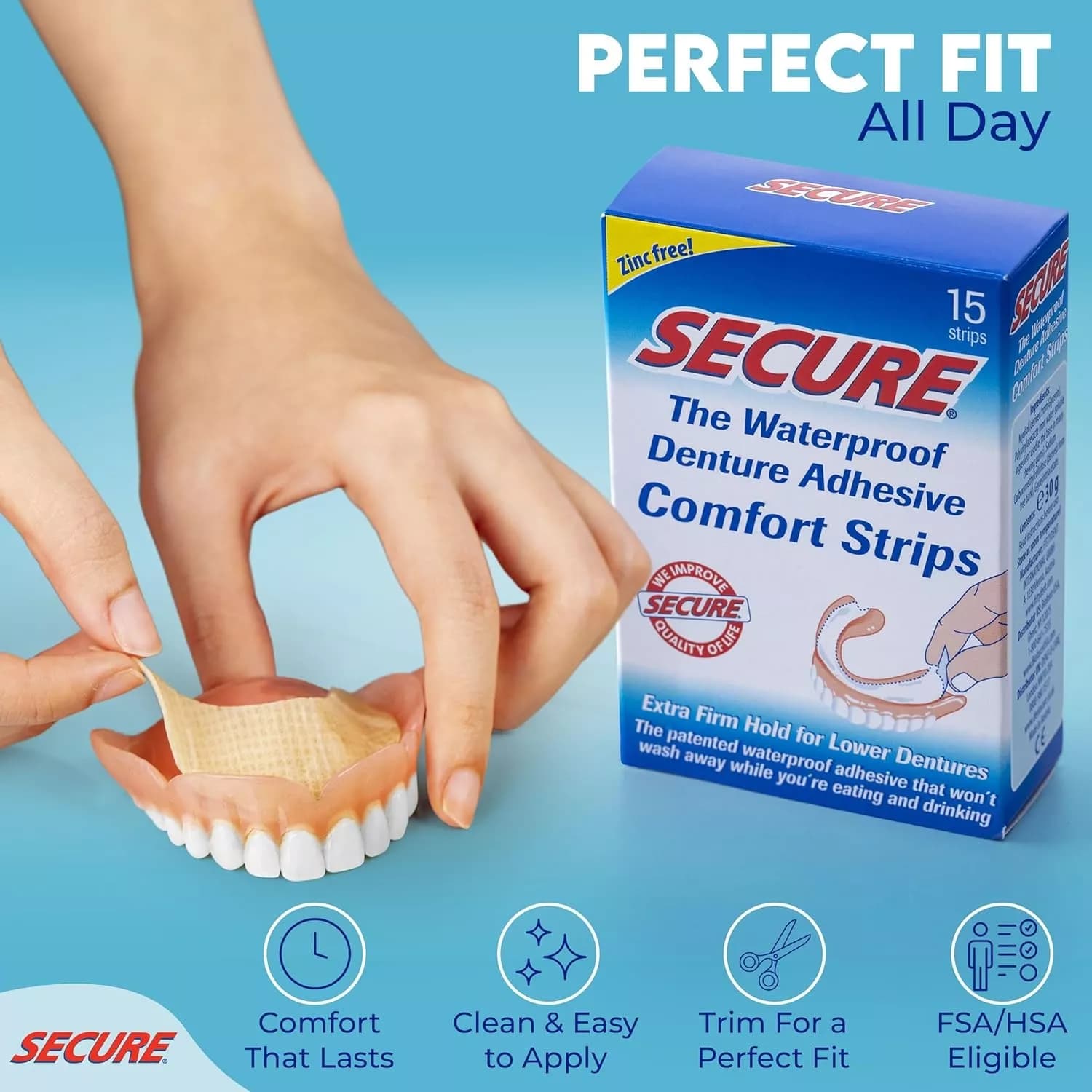 Secure Denture Adhesive Strips 15 Strips