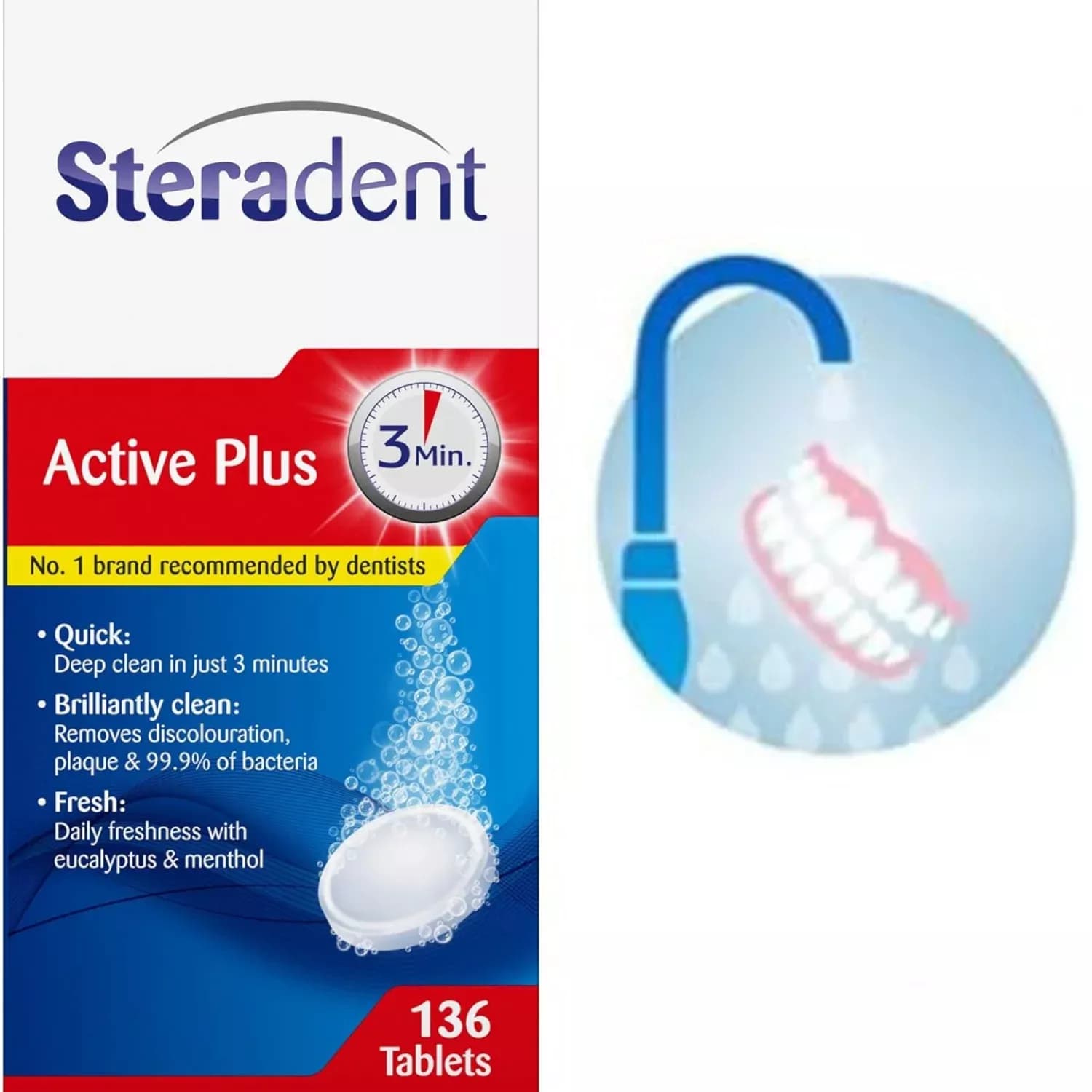 Steradent Active Plus Denture Cleaning Menthol - 136 Tablets