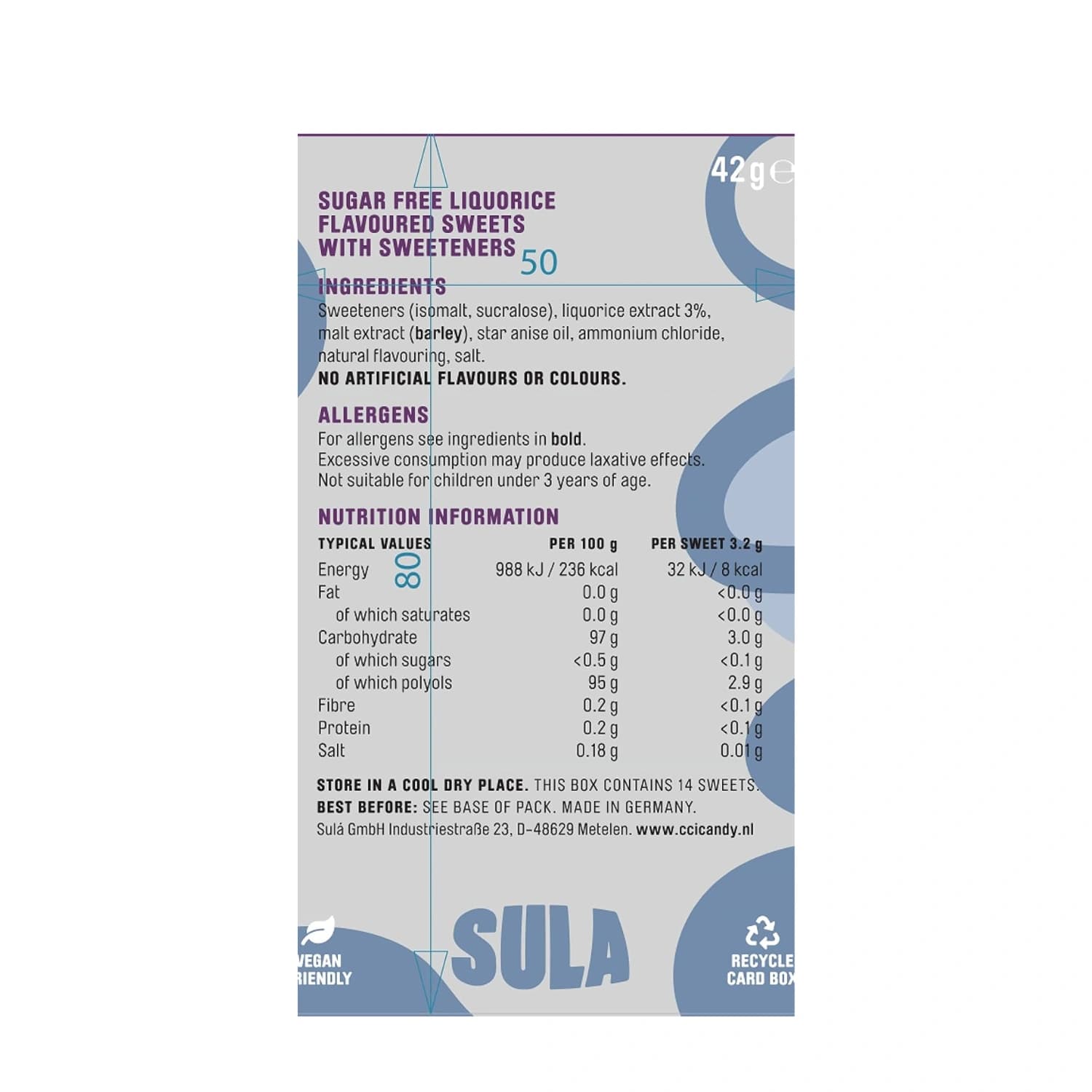 Sula Liquorice Flavoured Sugar Free 42g