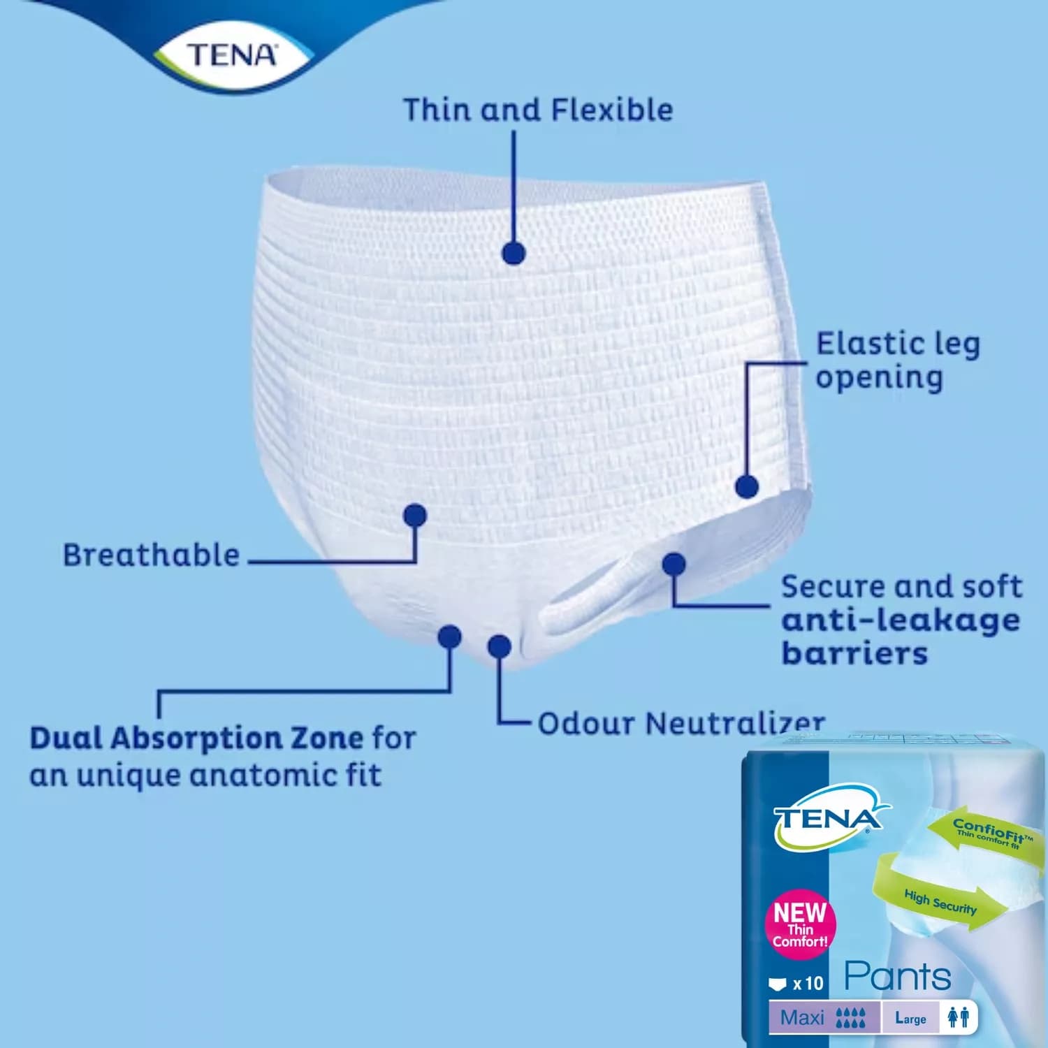 Tena Pants Maxi New Thin Comfort fit 10 Pieces