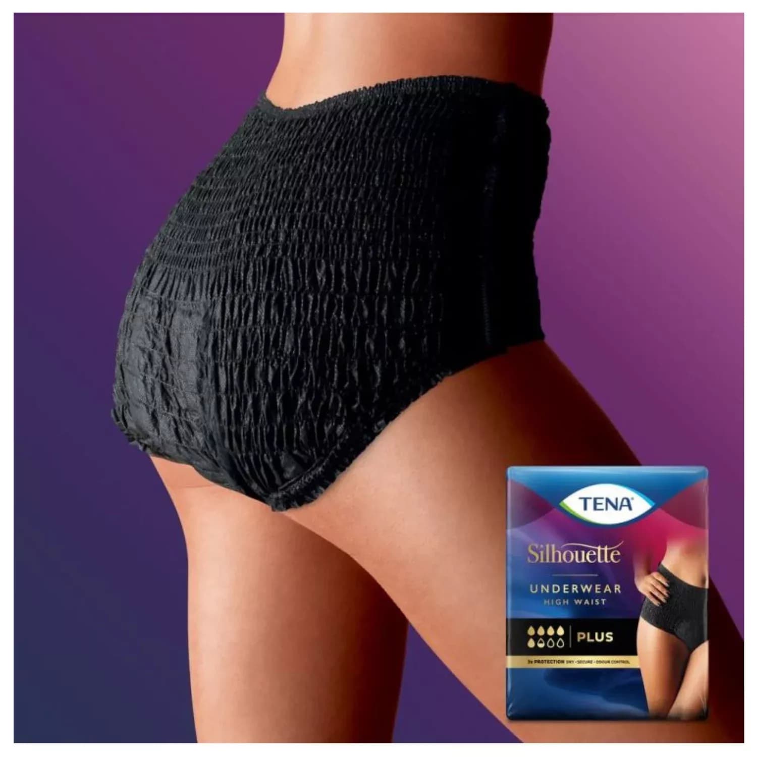Tena Silhouette High Waist Underwear Plus Black Medium -Pack of 9