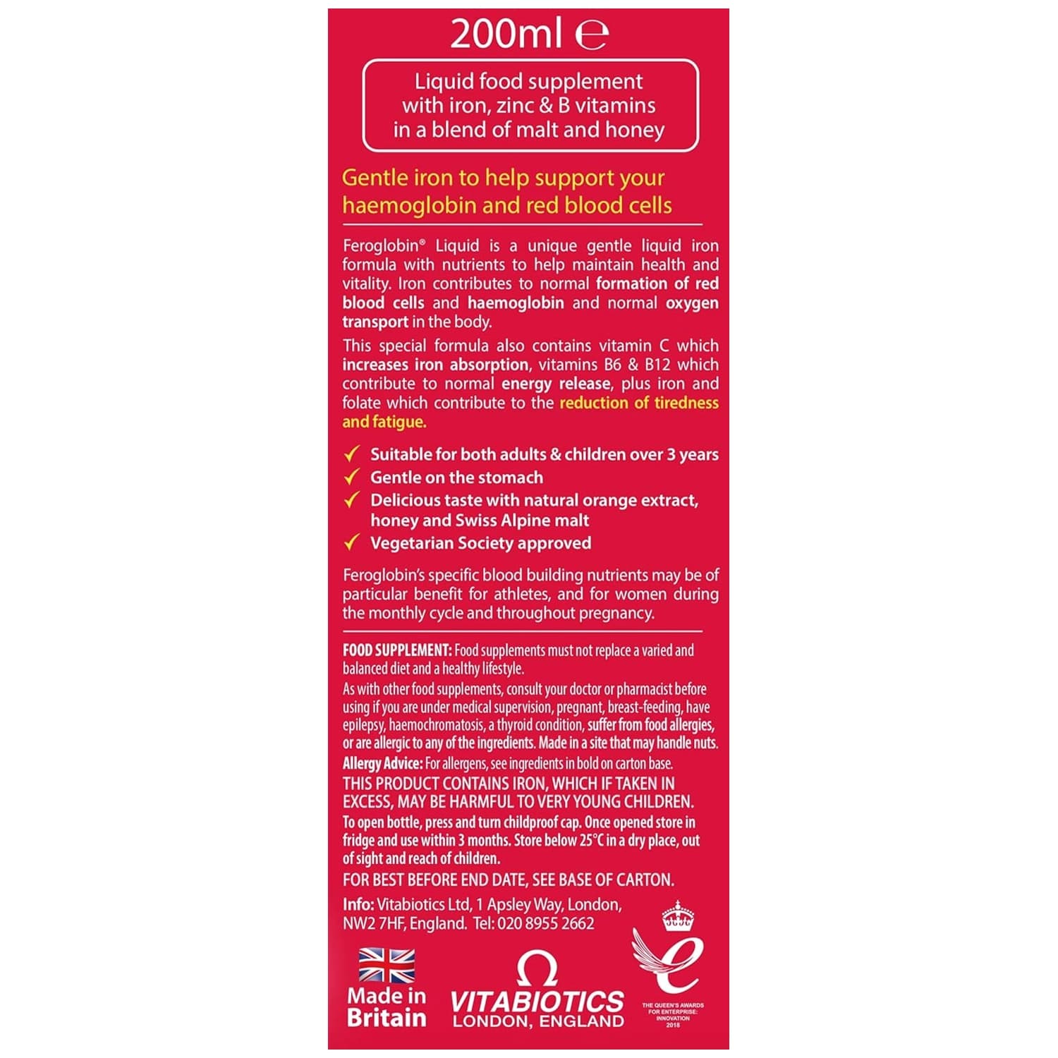 Vitabiotics Feroglobin-B12 Iron Supplement Liquid 200ml