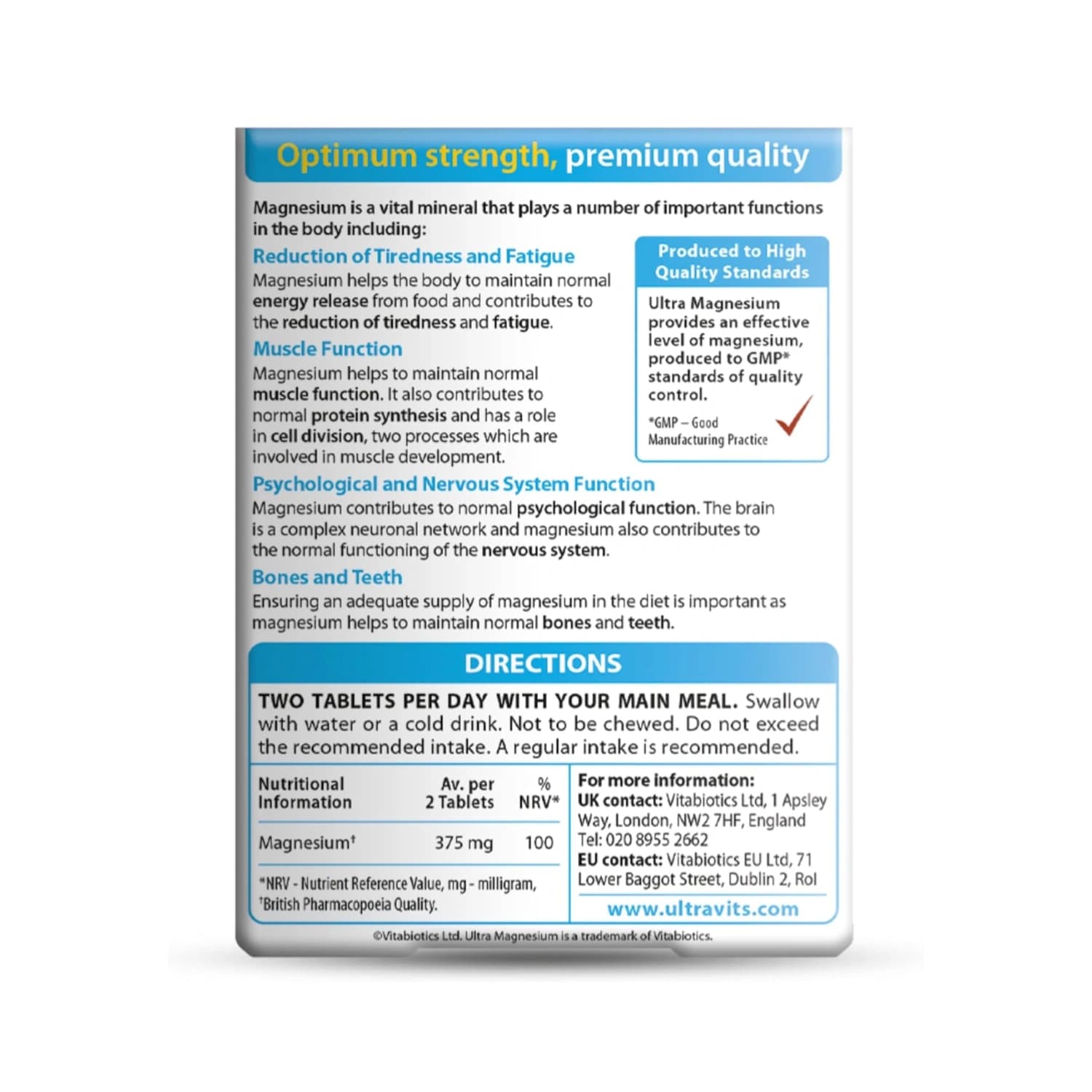 Vitabiotics Ultra Magnesium Supplement 60 Tablets