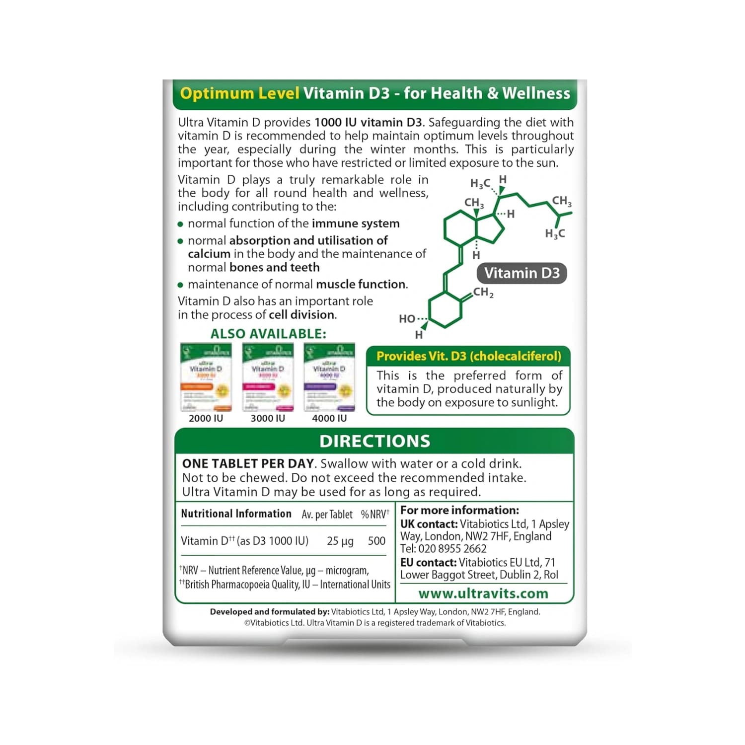 Vitabiotics Ultra Vitamin D1000IU 96 Tablets