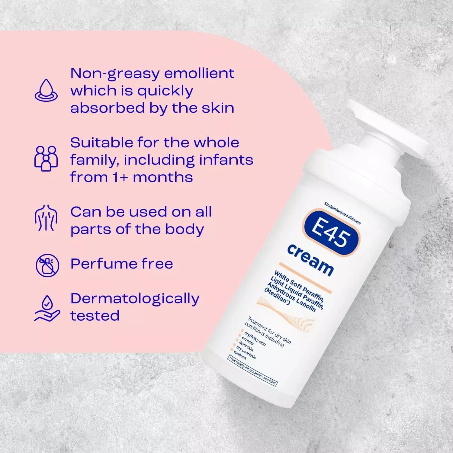 E45 Moisturiser Cream Moisturiser Pump 500g