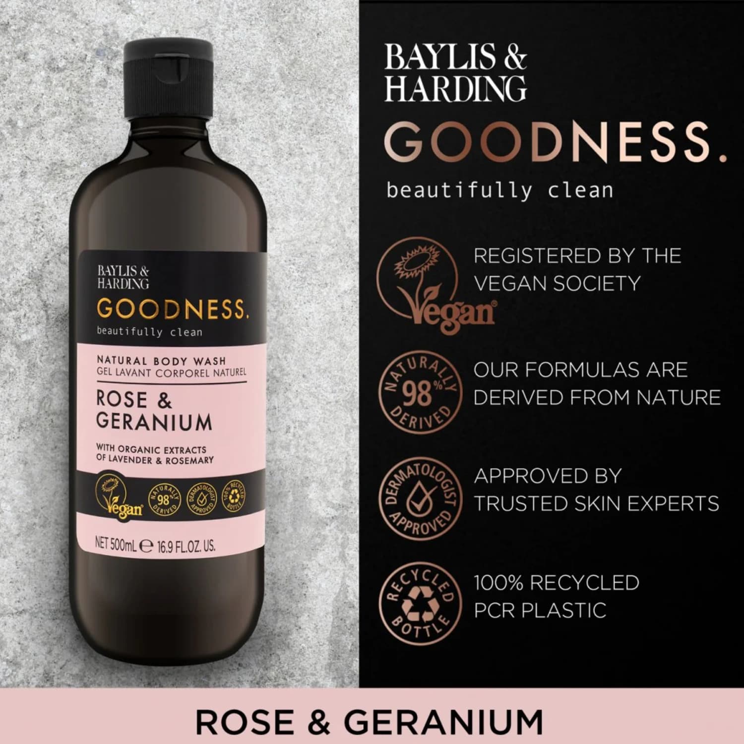 Baylis & Harding Goodness Rose & Geranium Body Wash 500ml