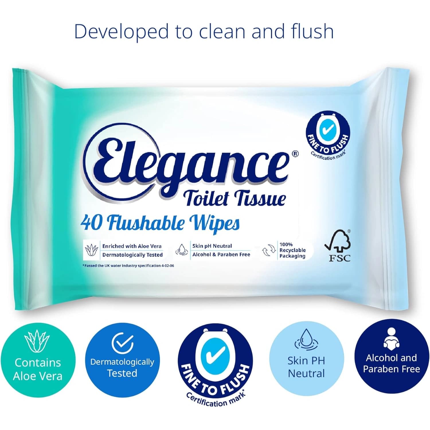 Elegance Toilet Tissue Flushable Wet Wipes 40 Sheet