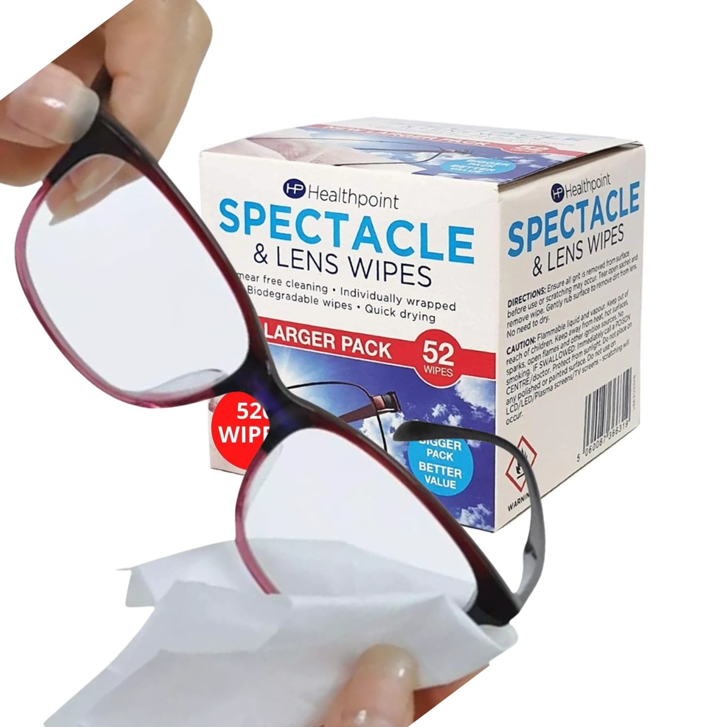 Healthpoint Optical Device Cleaner - 520 Individually Wrapped Wipes - (10 Extra Value Packs of 52)